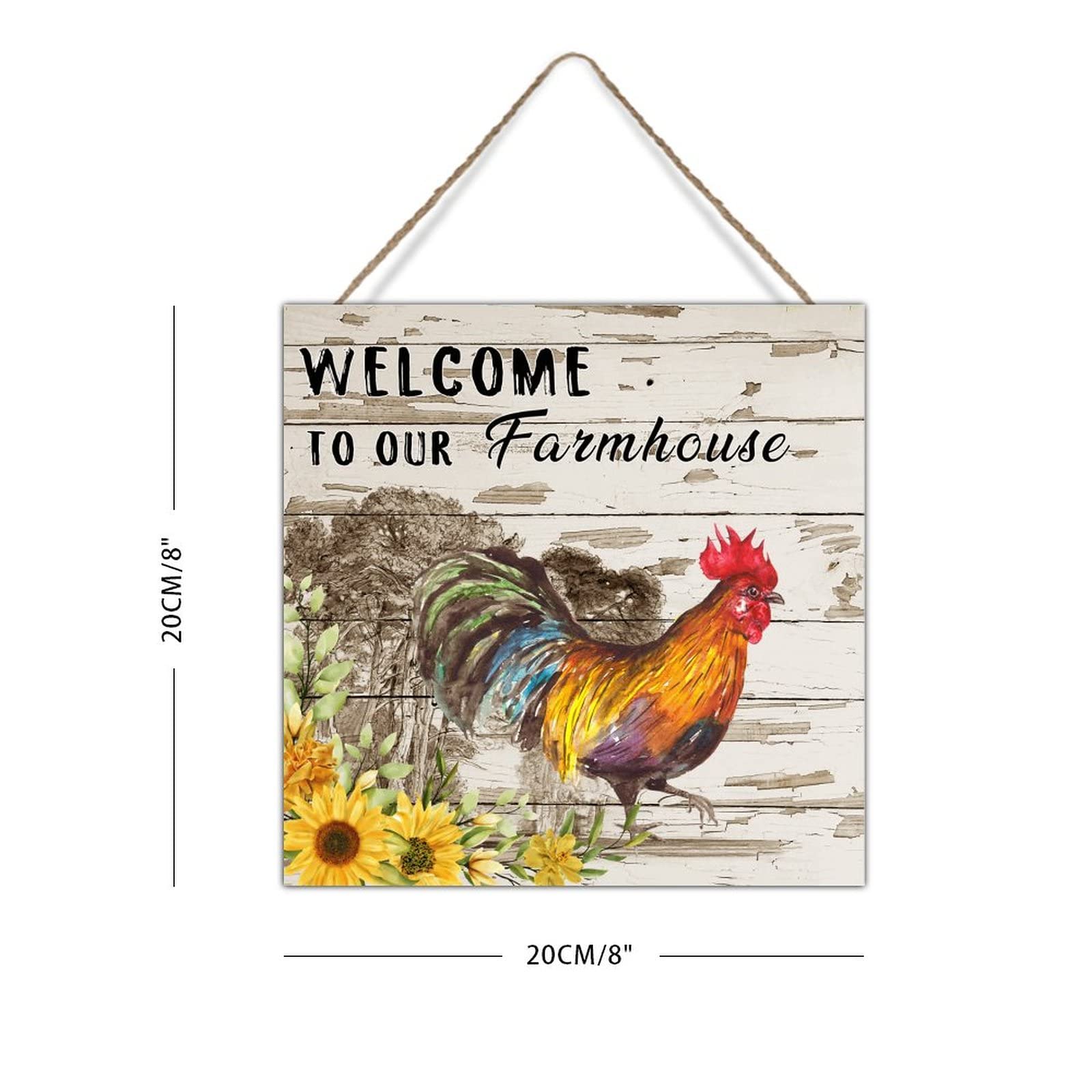 Distressed Wooden Welcome Sign - Rustic Farmhouse Wall Art with Chicken & Rooster Design - Perfect for Farmhouse Decor, Chicken Coop, Game Room or Playroom - 8x8 Inches