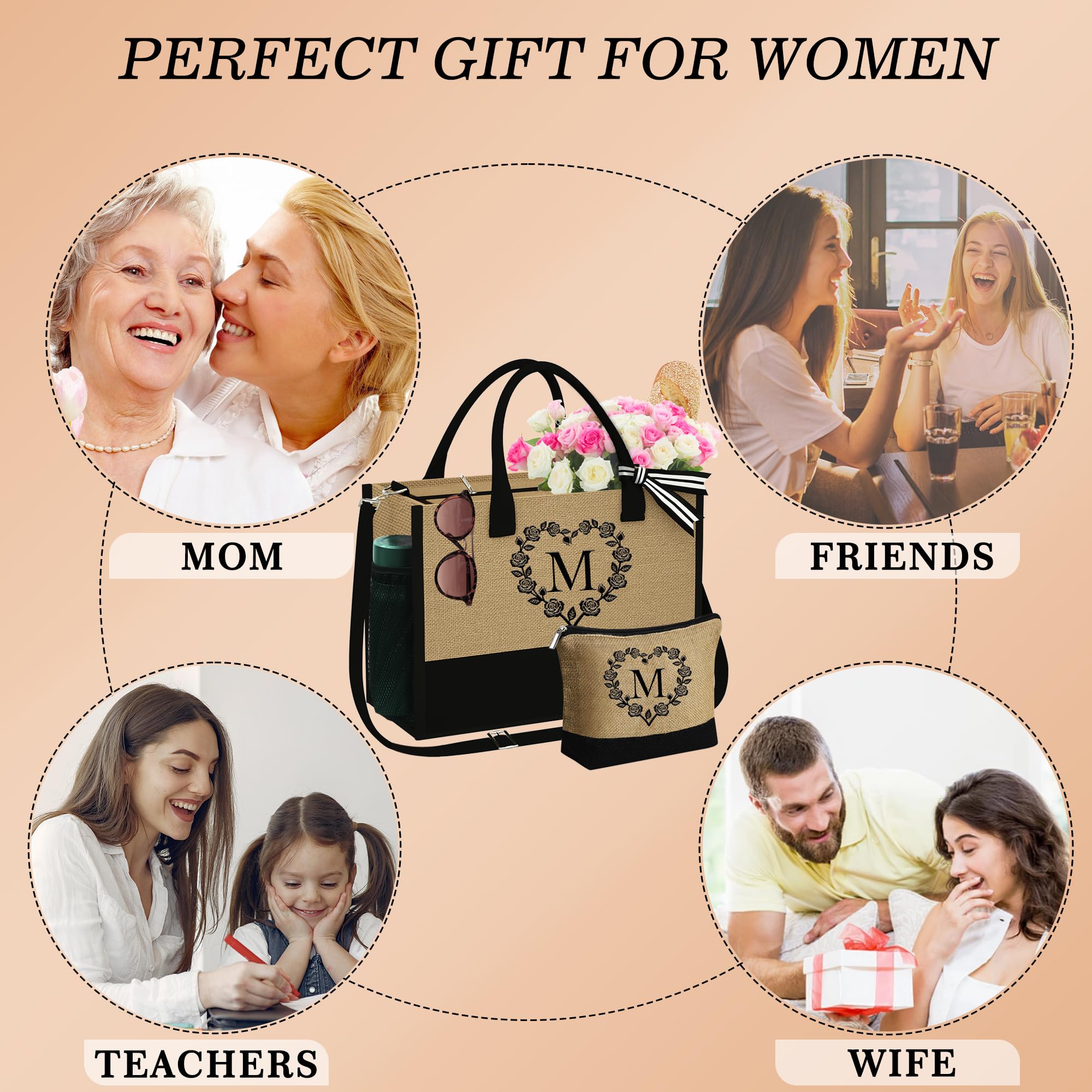 Personalized Beach Tote Bag & Makeup Bag Set for Women - Custom Initial Gifts for Mom, Teacher, Friend - Perfect Birthday, Mother's Day & Vacation Essentials - Great for Beach Trips, Travel & Daily Use
