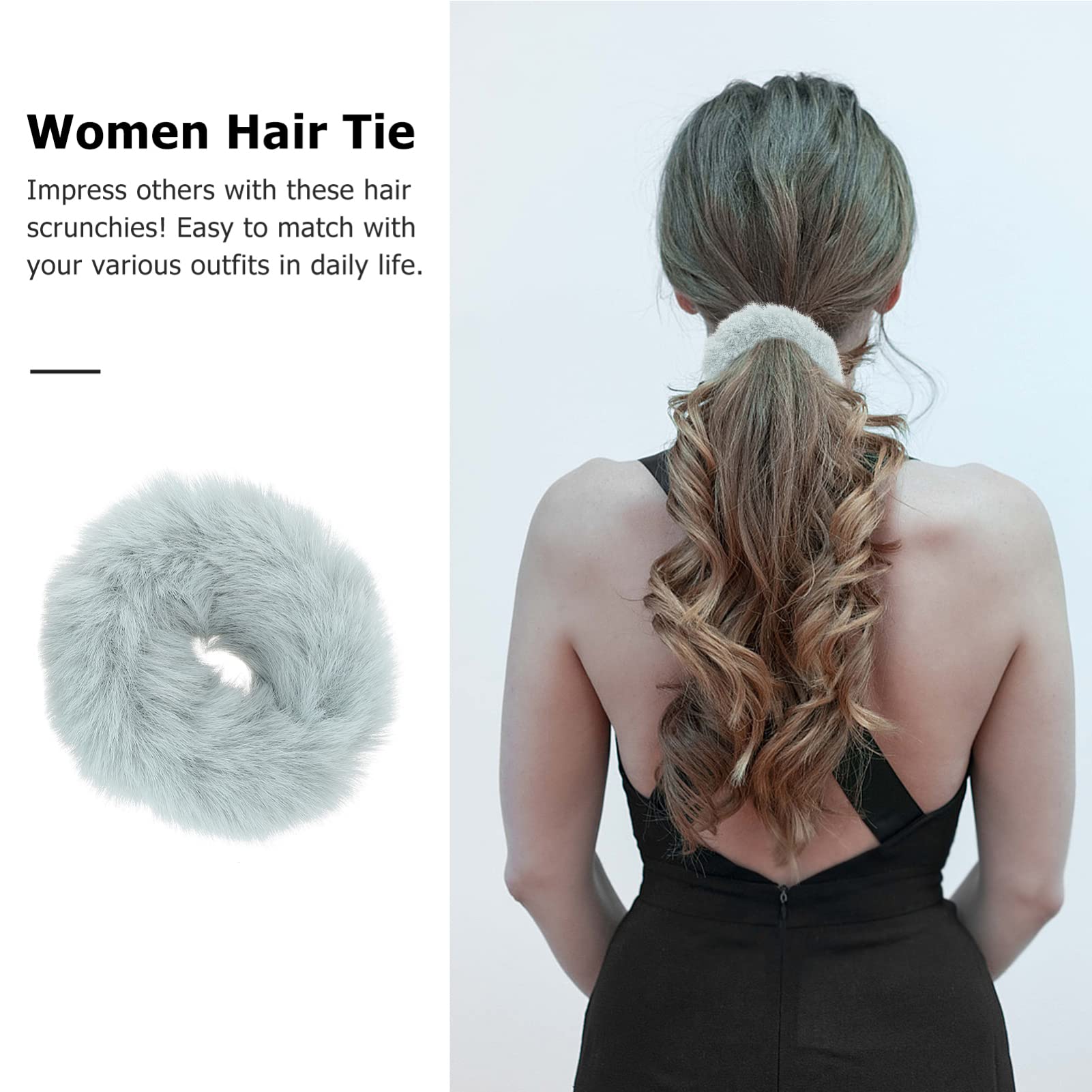 SOLUSTRE 2-Pack Plush Faux Fur Headbands for Women - Soft Fuzzy Hair Scrunchies, Elastic Hair Bands for Girls, Cute Fluffy Hair Accessories (Perfect for Winter, Parties, and Everyday Fashion)