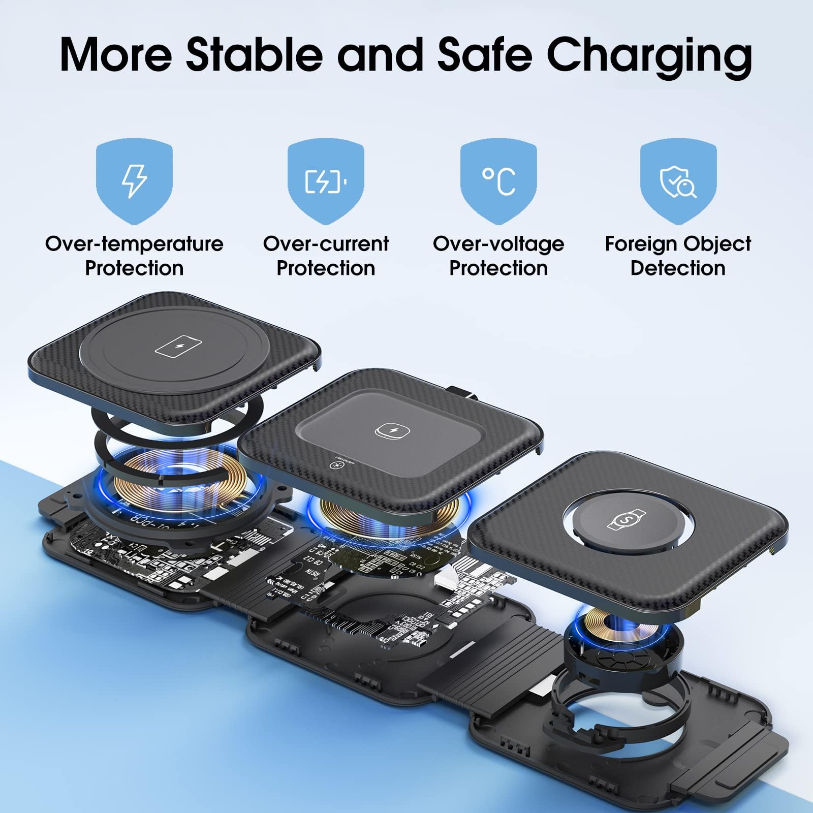 Foldable Wireless Charging Station for Samsung S25 Ultra/S24/Z Flip 6/5 - Portable Travel Charger with Watch & Buds Charging - Compatible with Samsung Watch 7/Buds Pro3/2 (Black) | Perfect for Home, Office & Travel Use