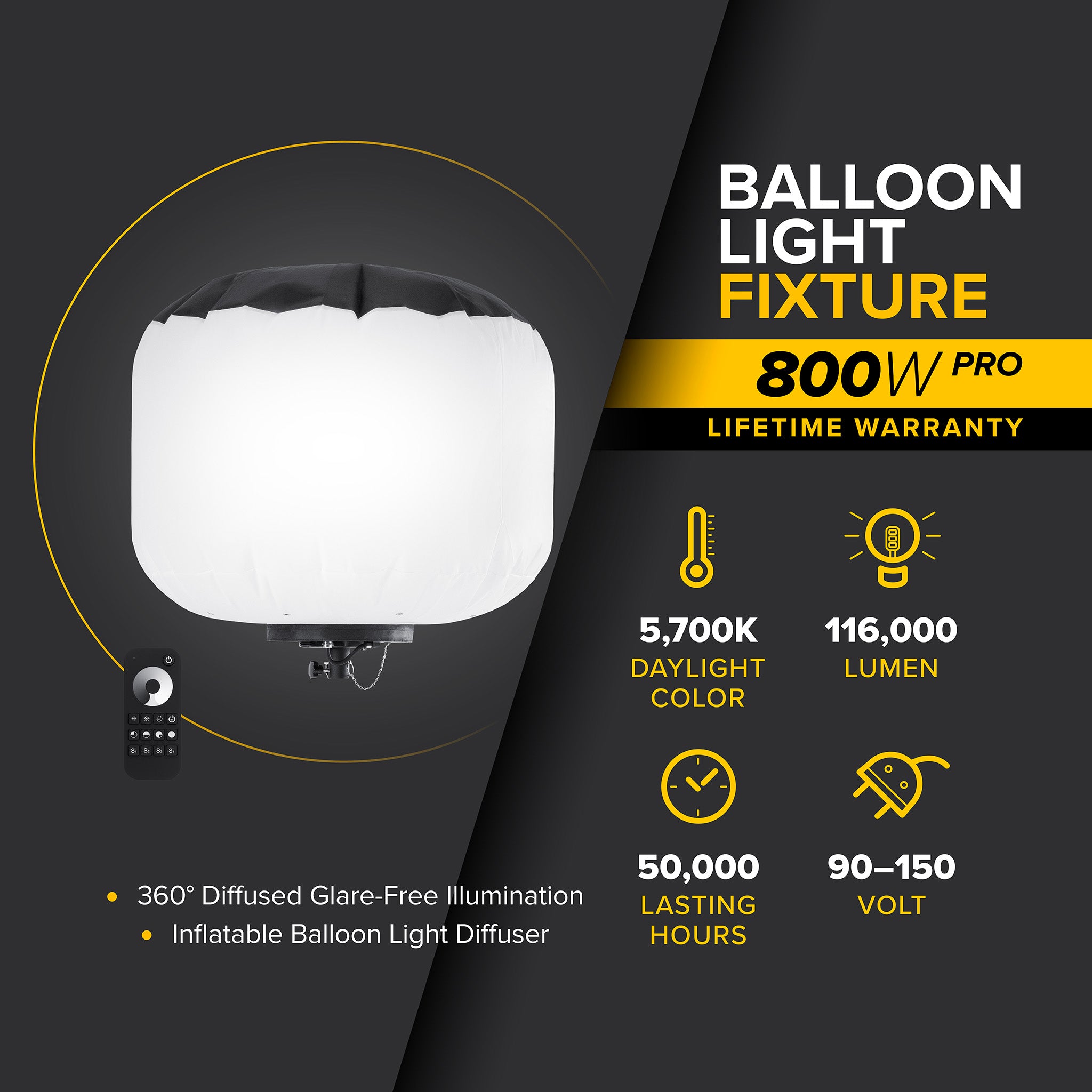 800W G3 Balloon Light Fixture - Commercial Grade Outdoor Event Lighting for Parties, Weddings & Stage Shows