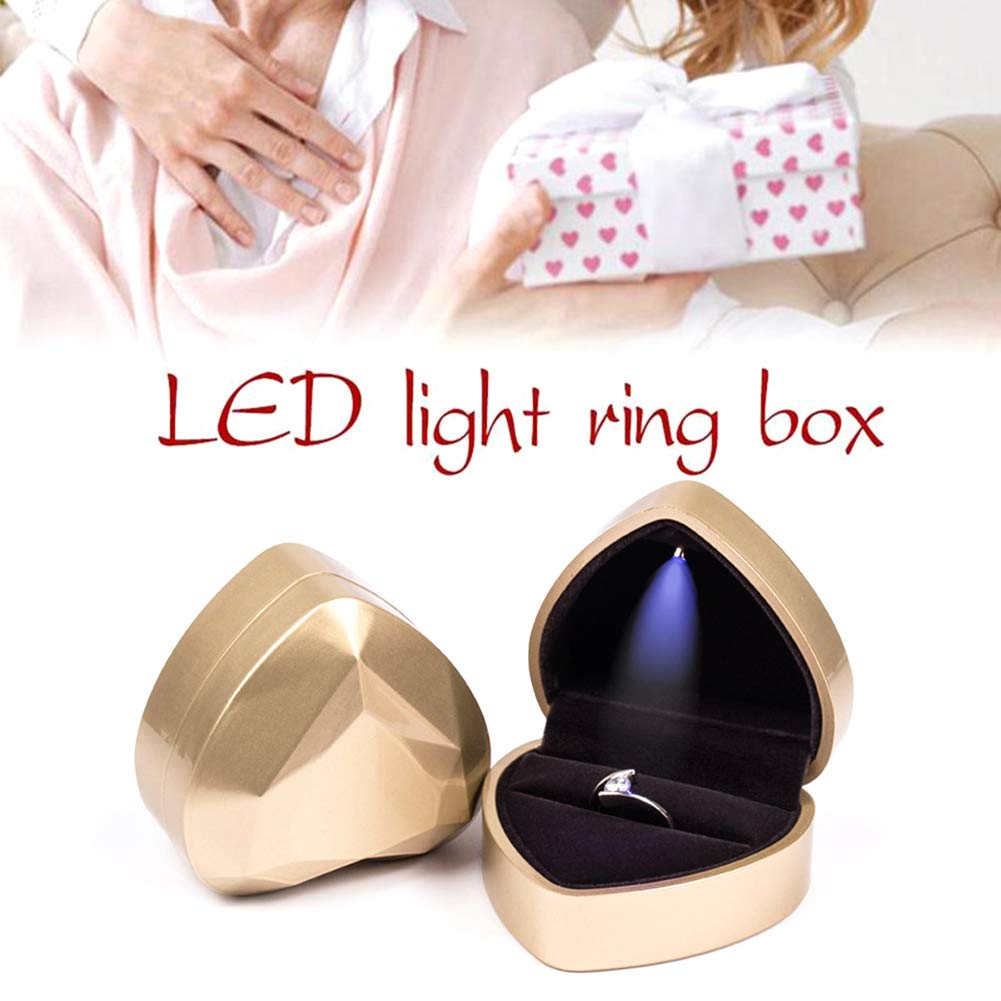 LED Heart Shaped Ring Jewelry Gift Box - Engagement Wedding Ring Storage Case with Display Stand for Rings, Earrings & Coins - Perfect for Proposals, Anniversaries & Jewelry Store Displays