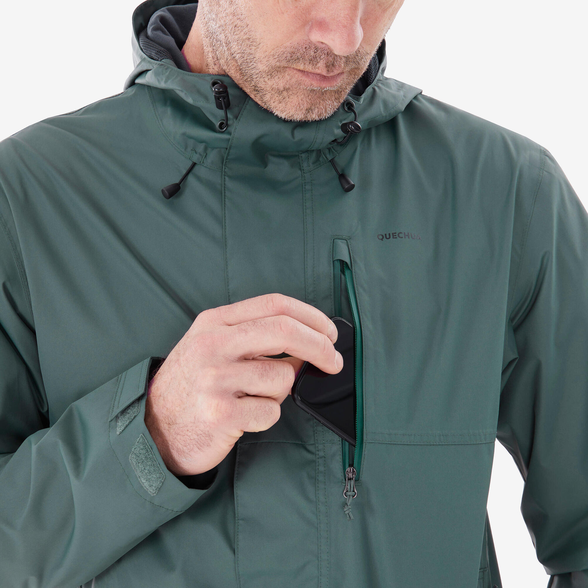 Quechua Men's NH500 Waterproof Rain Jacket - Lightweight Windproof Hiking Jacket for Outdoor Adventures & Travel