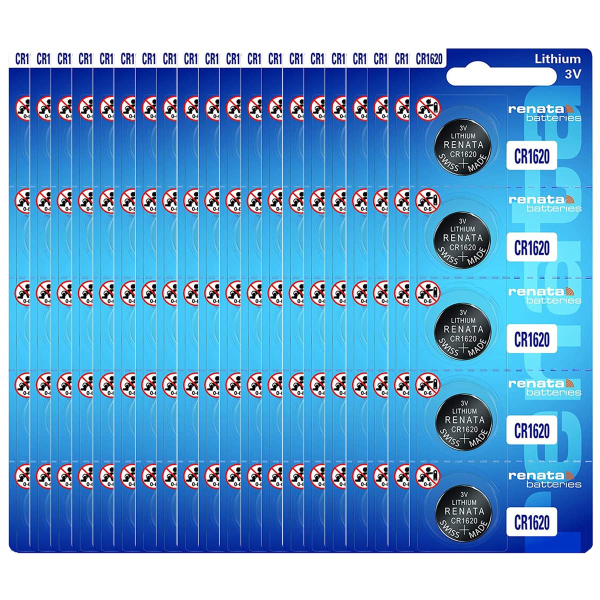 Renata CR1620 3V Lithium Coin Cell Batteries (100 Pack) - Long-Lasting Power for Watches, Calculators, Key Fobs & Medical Devices