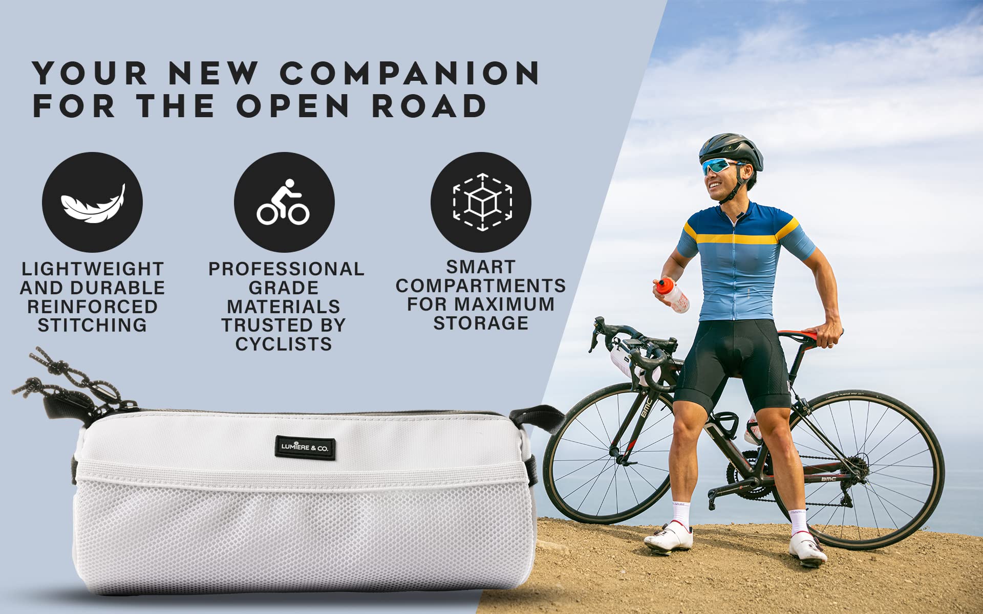 Lumiere & Co. Waterproof Bike Handlebar Bag - Front Bicycle Bag for Mountain & Road Bikes - Durable Cycling Accessories with Reflective Strip - Perfect for Commuting, Touring & Outdoor Adventures