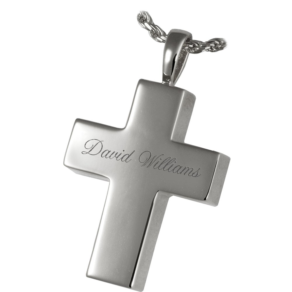 Sterling Silver Cremation Memorial Jewelry Cross Pendant with Custom Engraving - Perfect for Keeping Loved Ones Close, Ideal for Funerals & Memorial Gifts