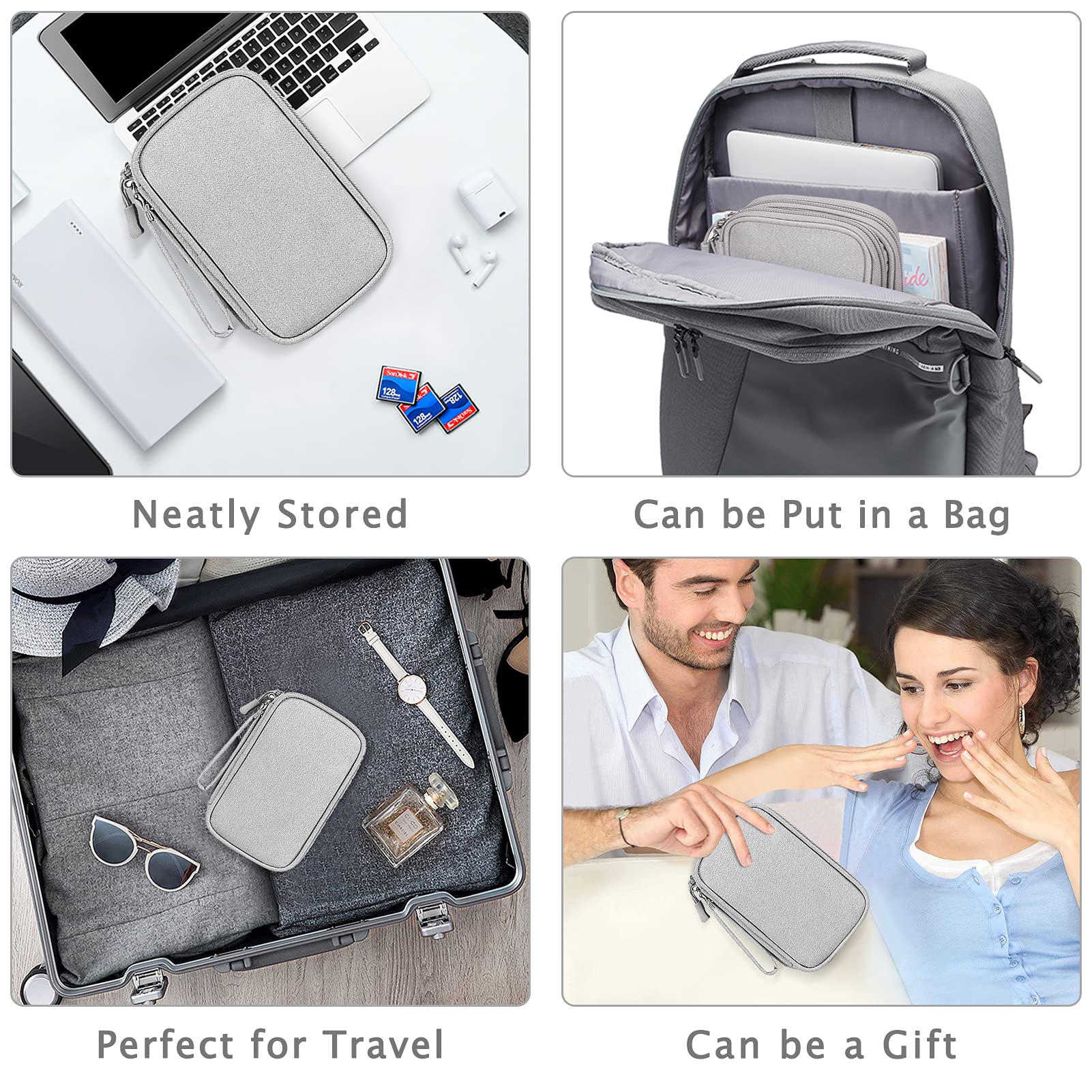 FYY Waterproof Travel Cable Organizer Bag - Medium Grey Double Layer Storage Pouch for Phone Charger, Earphones & Electronic Accessories | Perfect for Business Trips, Commuting & Home Organization