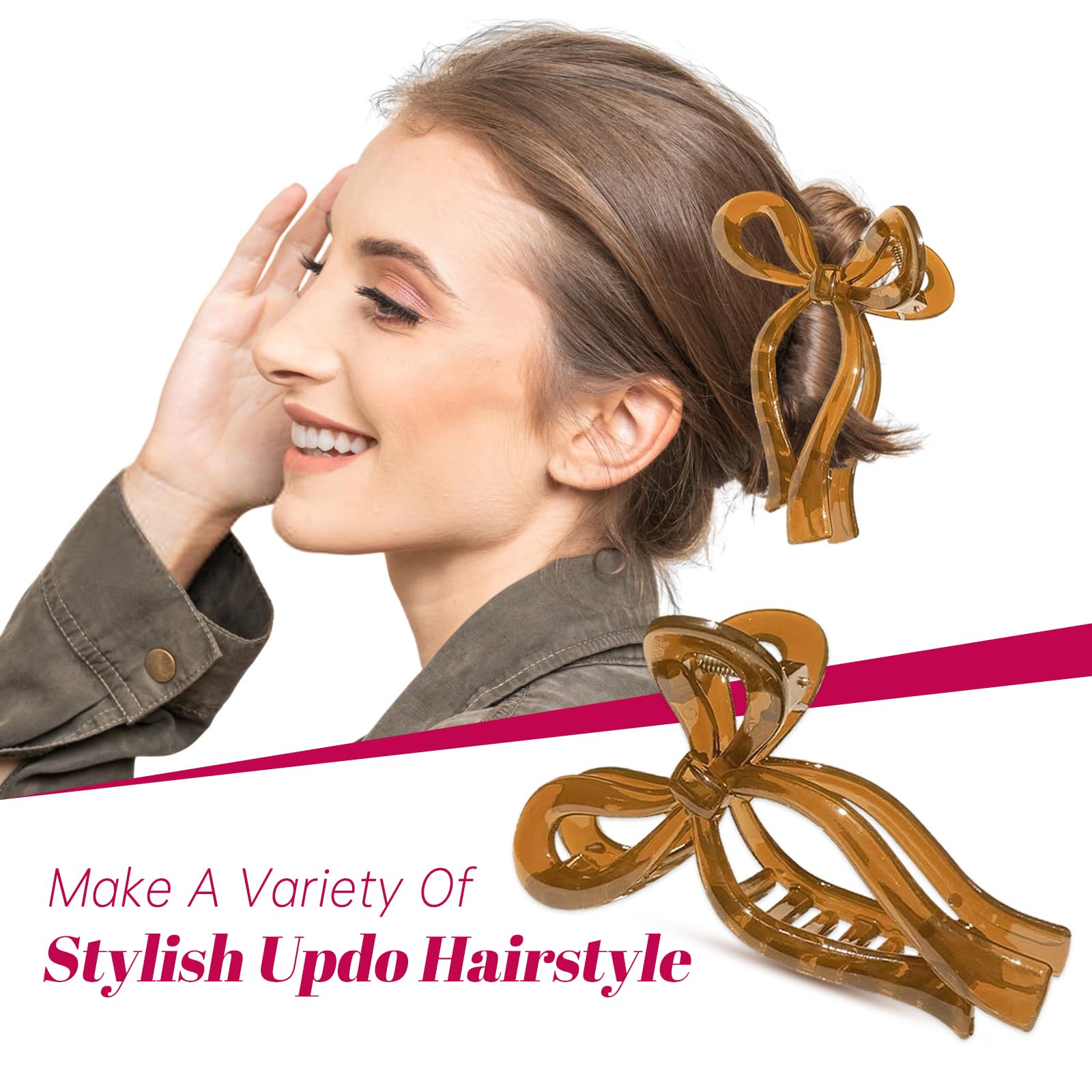 4PCS Large Acrylic Bow Hair Clips for Women - 5