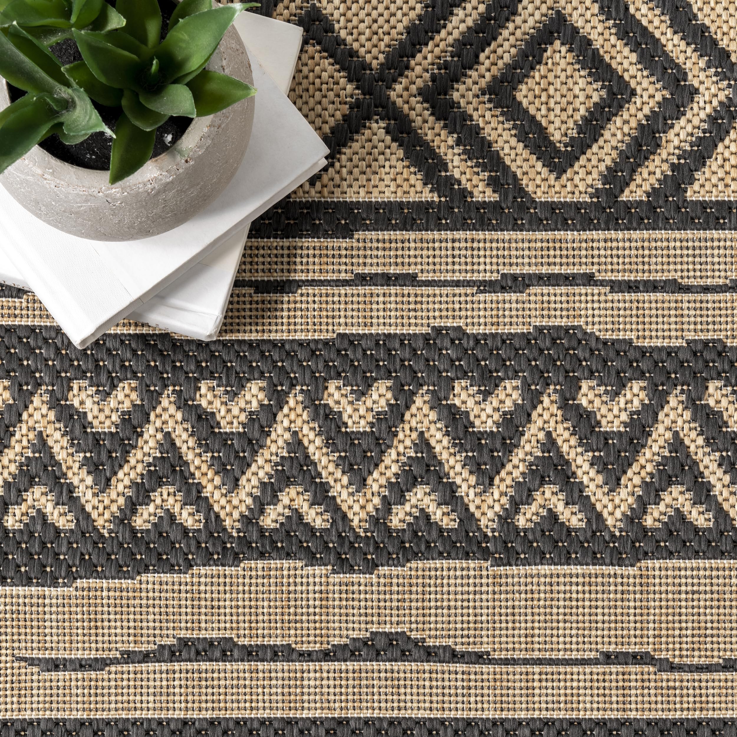 nuLOOM 2' x 8' Outdoor Performance Area Rug - Stain & Weather Resistant, High Traffic Patio & Balcony Rug in Abbey Charcoal | Perfect for Outdoor Living Spaces, Decks, Porches & Poolside Areas
