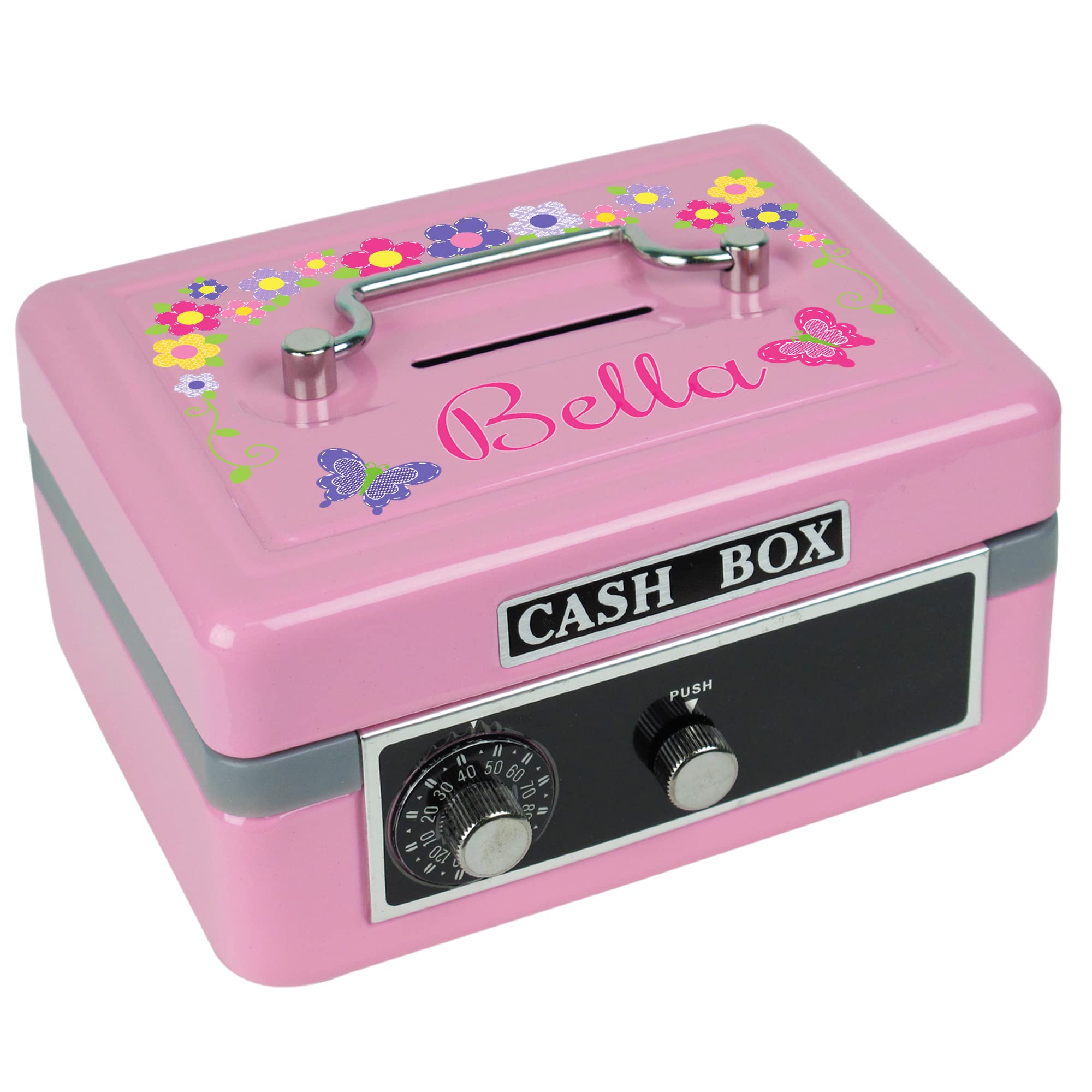 Personalized Pink Cash Box with Butterflies & Flowers - Secure Money Storage for Parties, Weddings, and Small Businesses