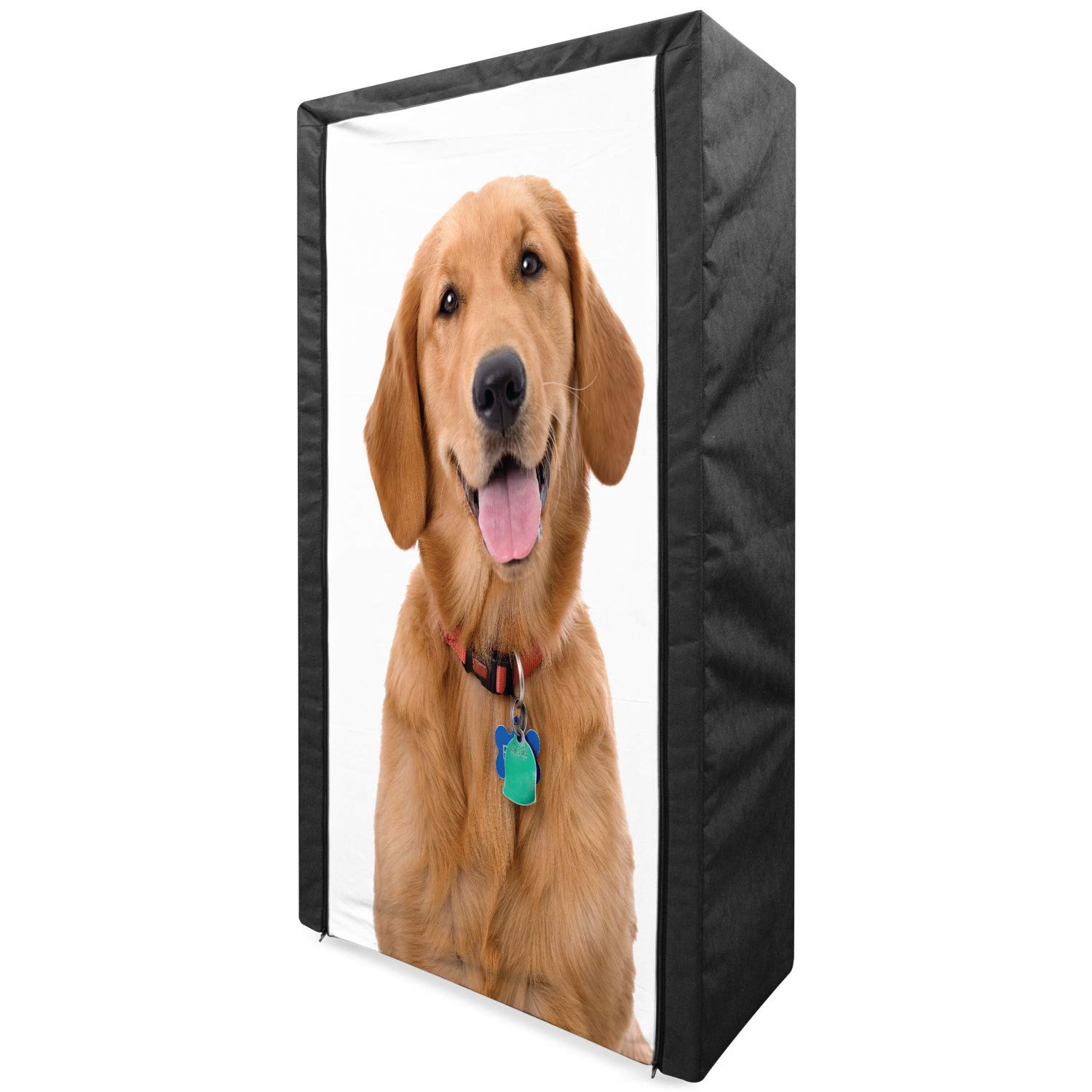Ambesonne Golden Retriever Fabric Wardrobe - Portable Dog Portrait Clothing Organizer with Shelves, 33.5 Inch Multicolor Storage Closet for Bedroom, Closet & Dorm Organization | Pet Lover Home Decor