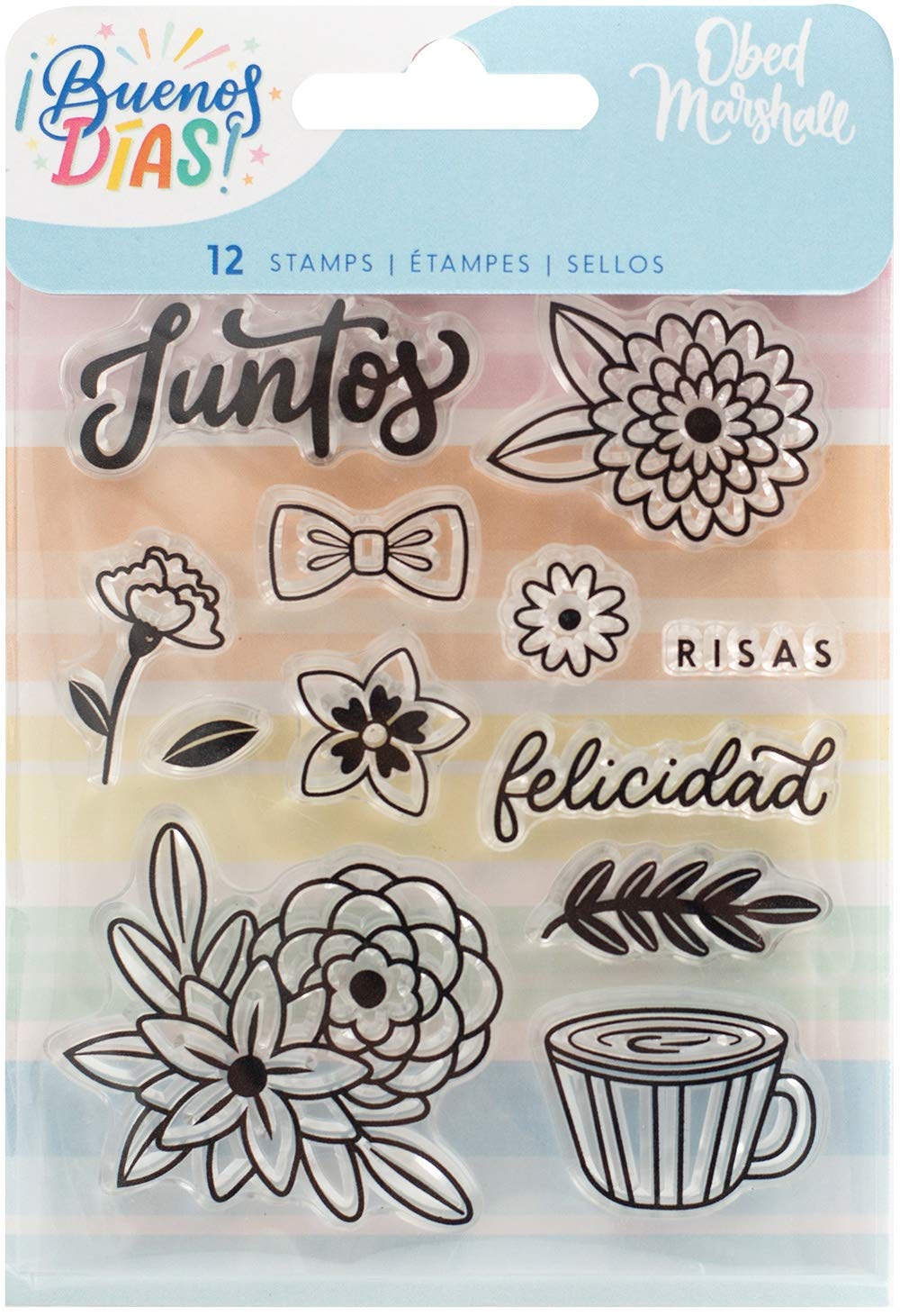 American Crafts Buenos DIAS Stamps Set of 12 - Premium Rubber Stamps for Scrapbooking, Card Making & DIY Crafts - Perfect for Greeting Cards, Journals, and Home Decor Projects