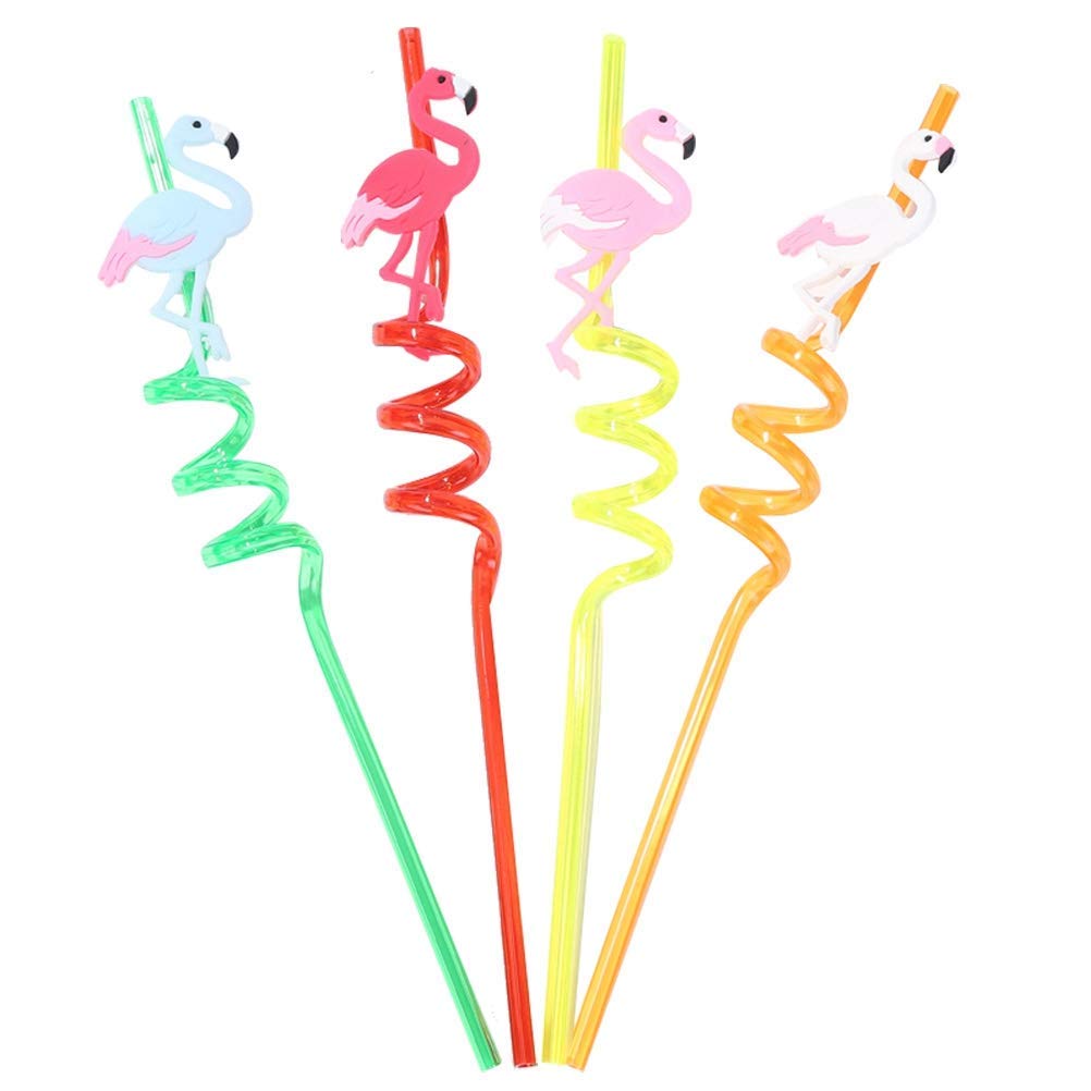 4pcs Flamingo Drinking Straws - Colorful Spiral Disposable Straws for Wedding, Birthday Party & Summer Pool Party Supplies - Perfect for Tropical Themed Events, Baby Showers & Bridal Showers