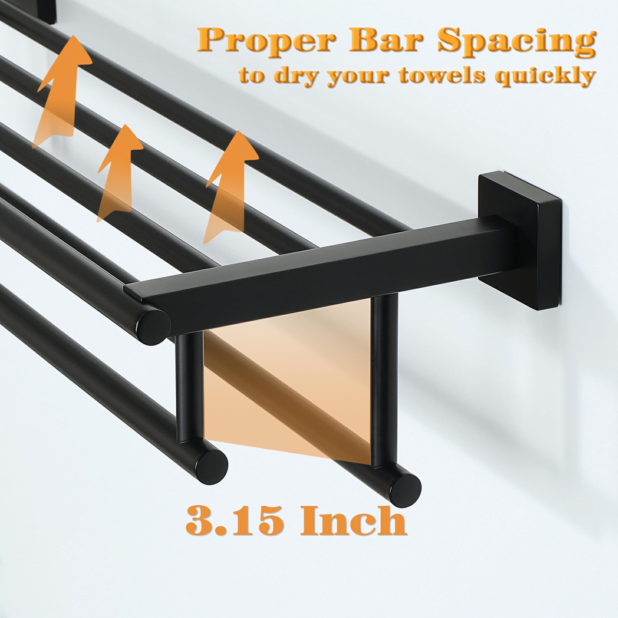 Stainless Steel Towel Rack 28 Inch - Double Towel Bars Wall Mounted Hanger for Bathroom & Lavatory - SUS304 Matte Black - Perfect for Towel Storage & Bathroom Organization