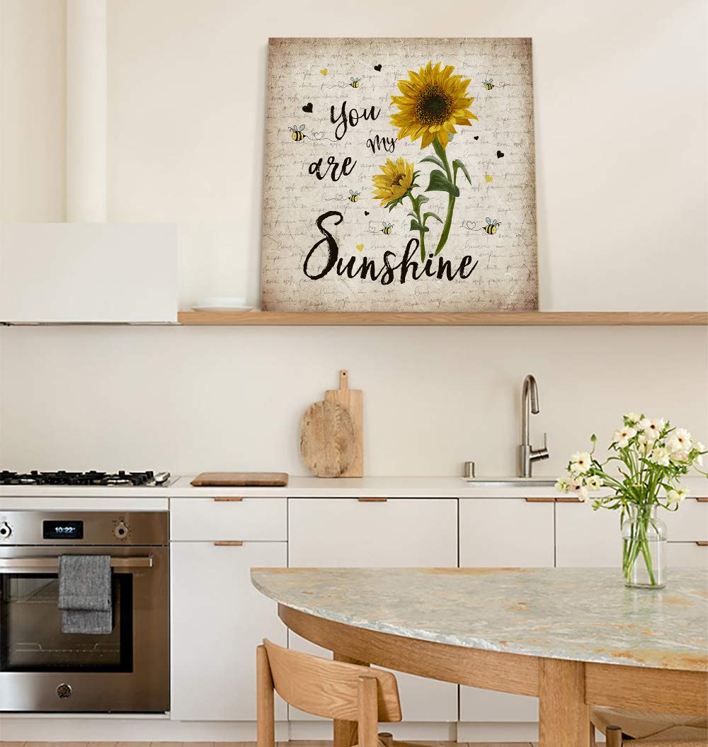 Custom Rustic Sunflower Canvas Wall Art - 20x20 Inch HD Oil Painting Print, Home & Office Decor for Living Room, Bedroom - 'You Are My Sunshine' Theme - Perfect for Farmhouse, Boho & Modern Interior Design