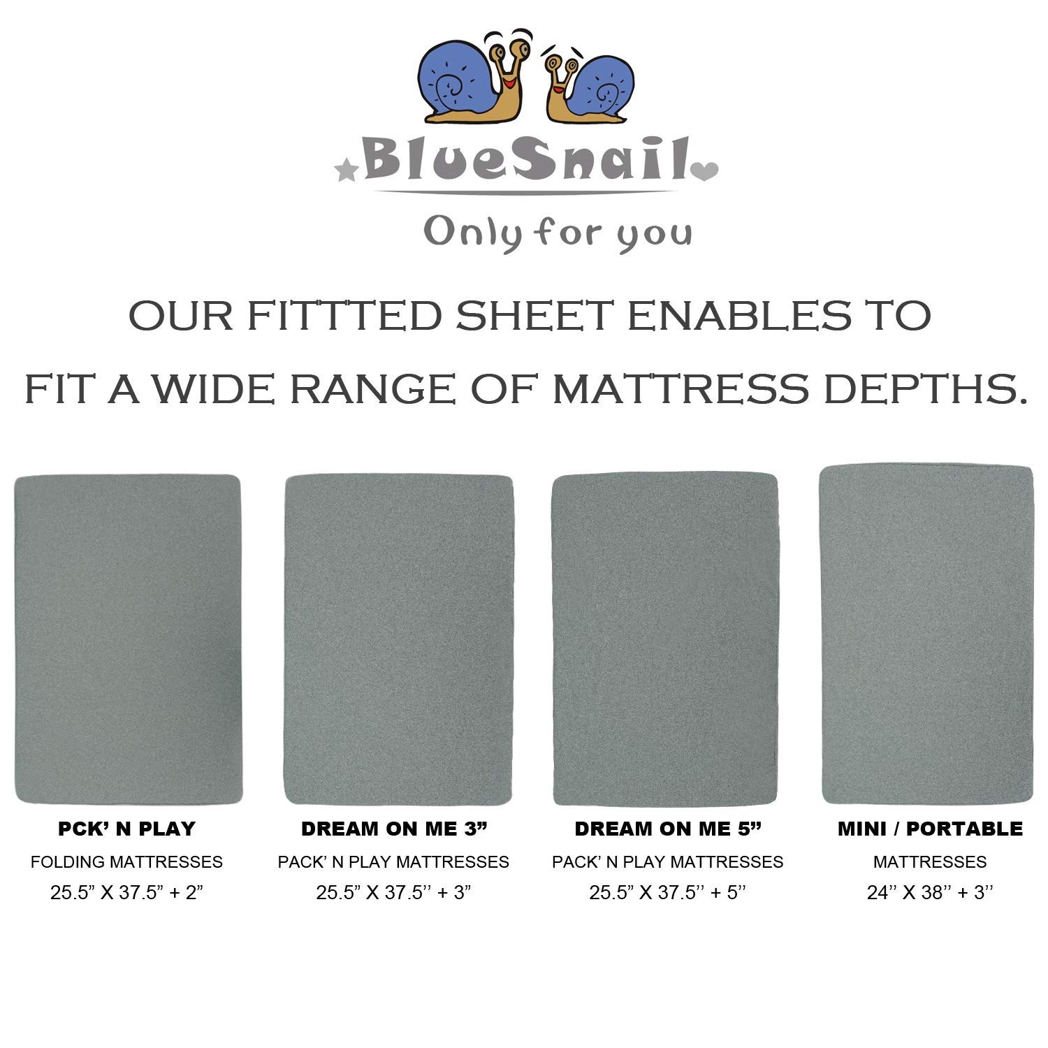 BlueSnail Waterproof Crib Fitted Sheets & Mattress Protector - 2 Pack Heather Gray - 28