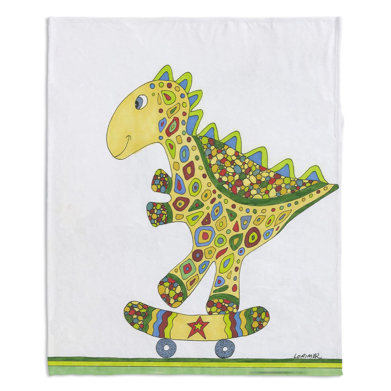 Valerie Lorimer Dinosaur Skater Fleece Blanket - Ultra Soft & Fuzzy Throw Blanket for Adults & Kids - 4 Sizes (Large 80