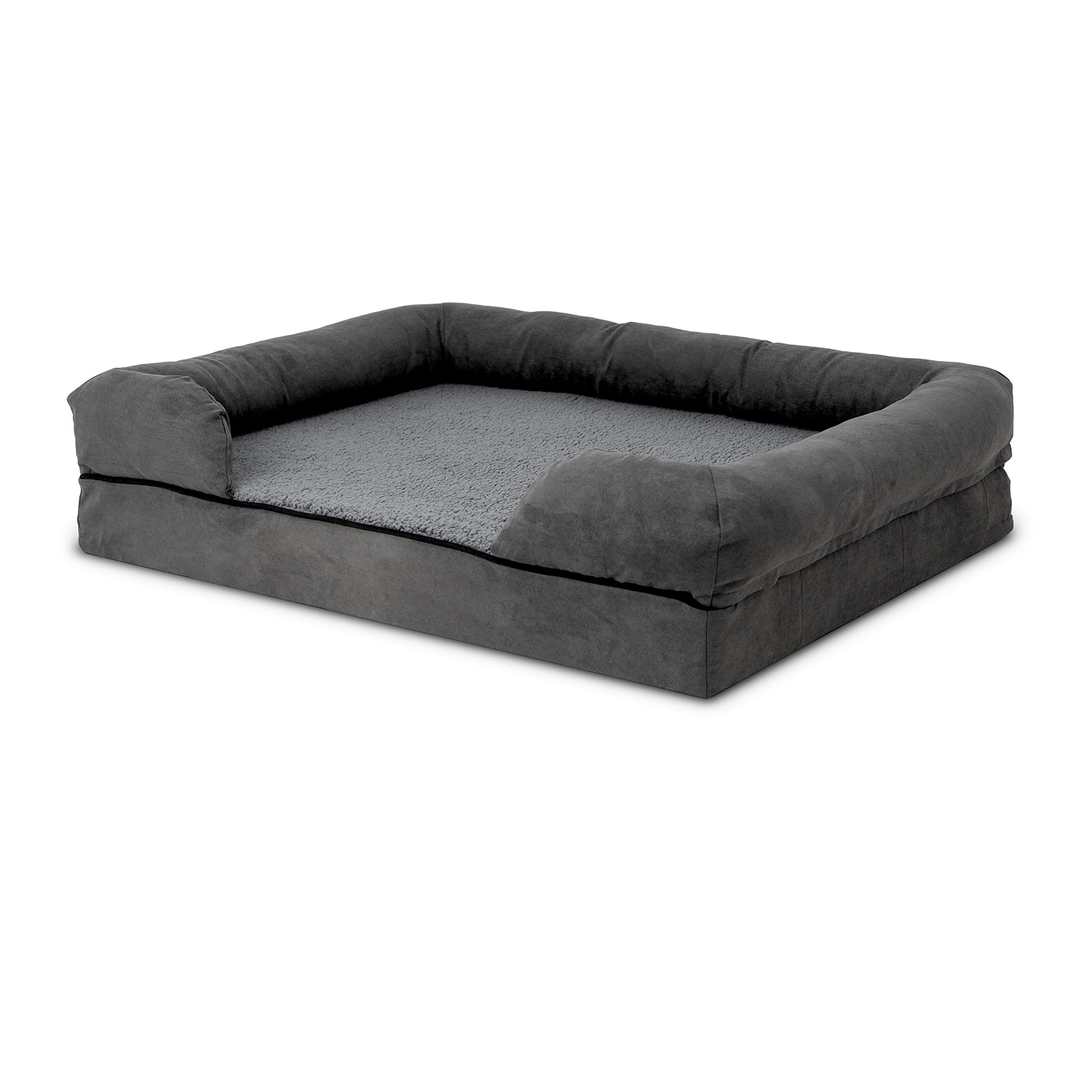 **Large Grey Plush Memory Foam Dog Bed for Arthritis & Joint Pain Relief - Orthopedic Support for Hip Dysplasia, Post-Surgery Recovery & Lameness - Waterproof Washable Cover - Vet Approved for Calming Comfort (Perfect for Senior Dogs & Post-Surgical Care)**