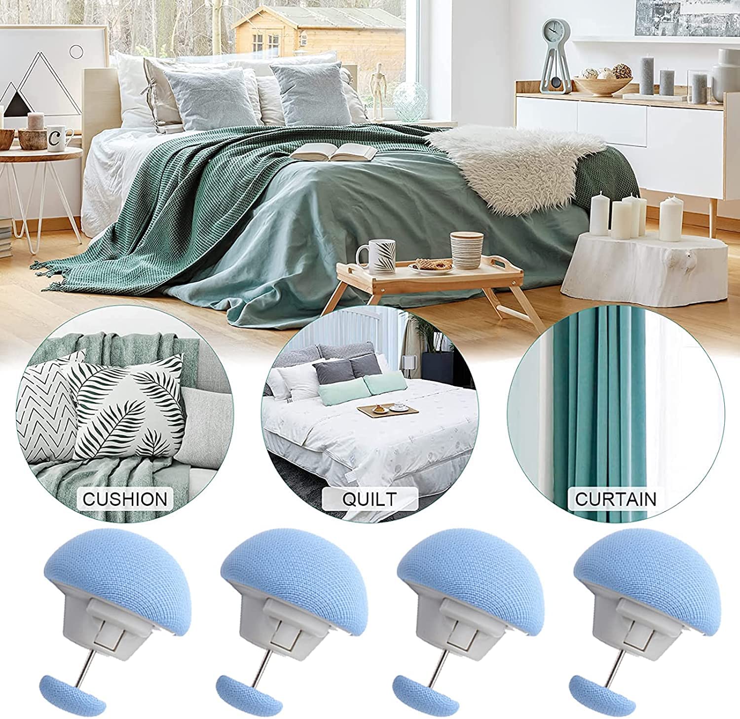 16-Piece Duvet Clip Set - Non-Slip Quilt Fasteners with Buttons | Secure Duvet Cover & Comforter | Perfect for Bedroom, Guest Room & Hotel Use (Blue)