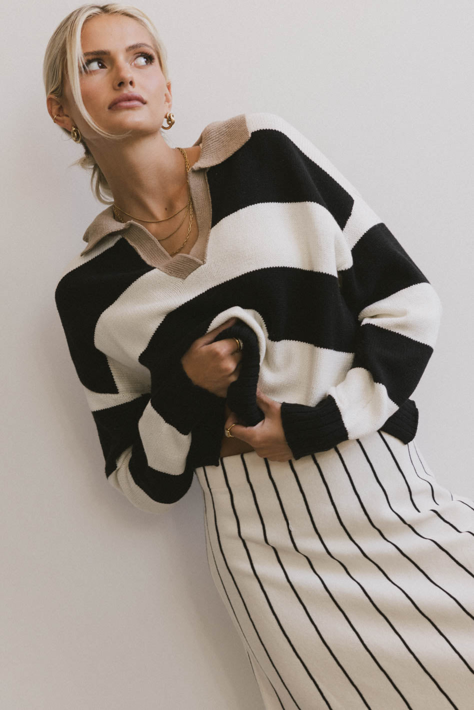 Akari Ivory Striped Sweater for Women - Soft Knit Pullover Casual Tops | Perfect for Fall & Winter Outfits, Office Wear & Weekend Brunch