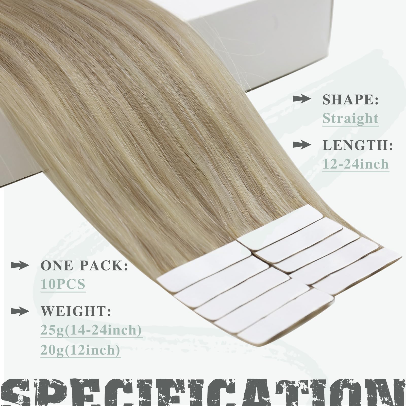 Ve Sunny Tape-in Hair Extensions - 10pcs 16inch Human Hair Highlights (Light Blonde & Golden Blonde Mix) Heat-Friendly & Invisible Tape | Perfect for Volume Boost, Styling & Special Occasions
