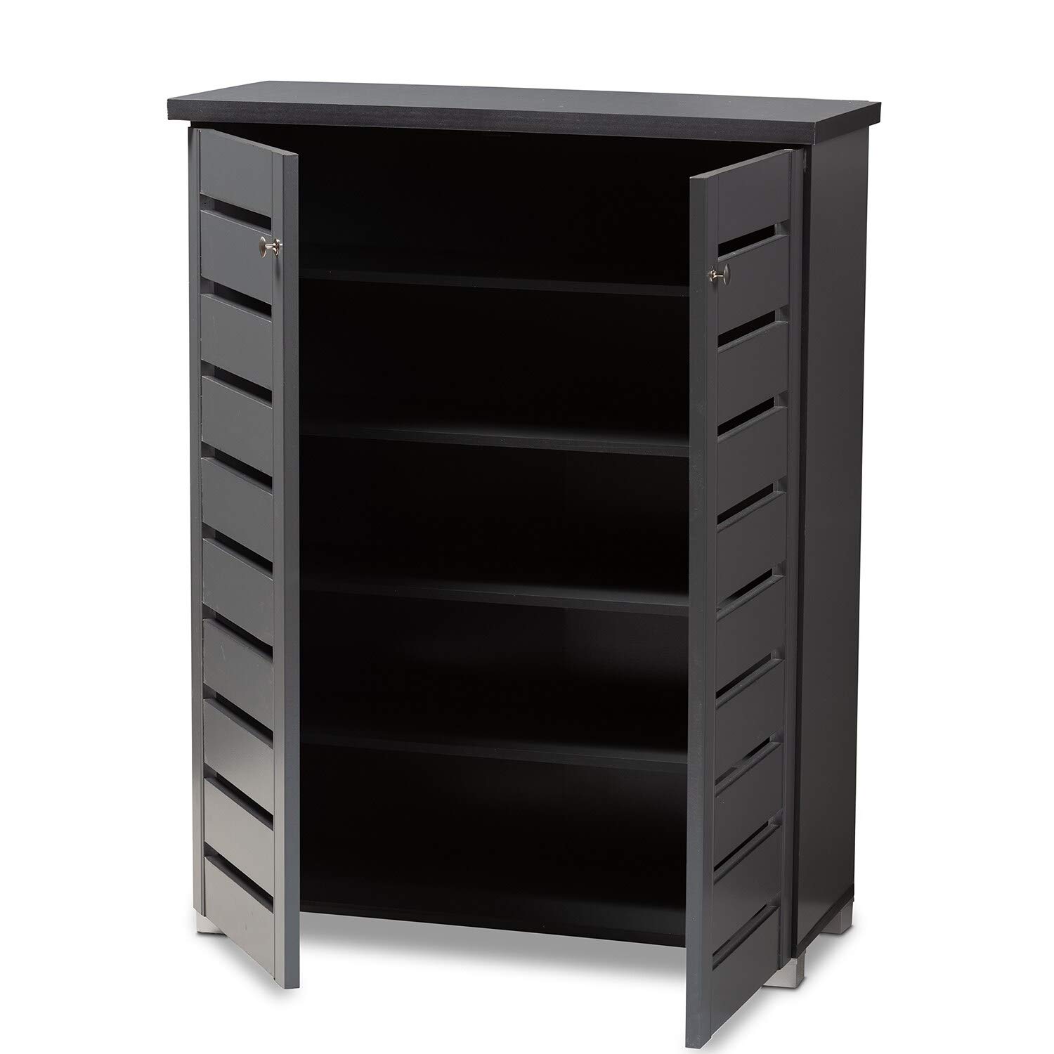 Modern Grey Wooden Shoe Storage Cabinet with Hardware - Perfect for Entryway, Closet & Bedroom Organization