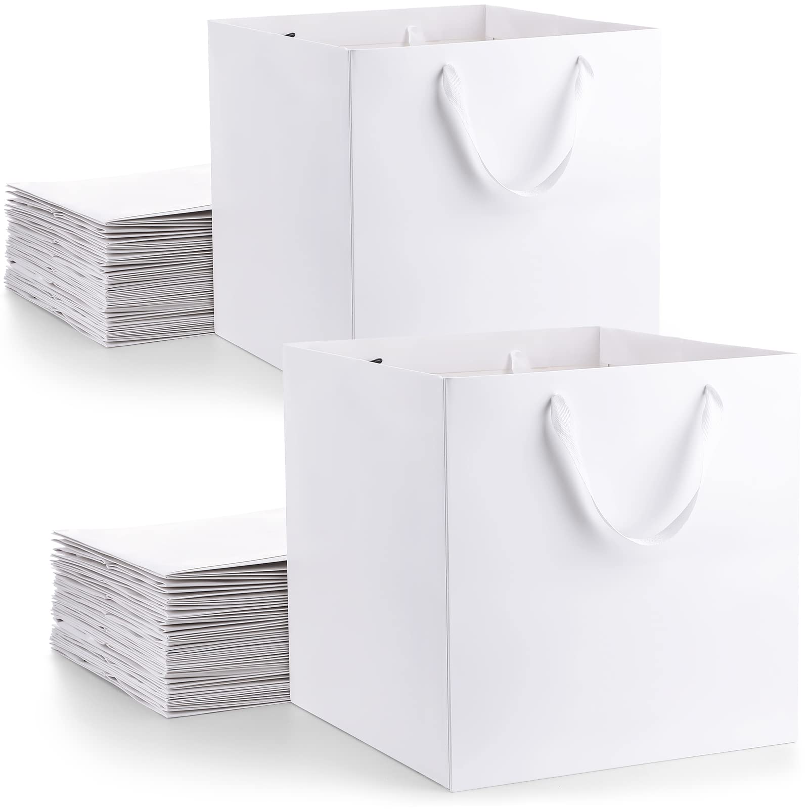 24-Pack 12x12x12 Inch Large White Kraft Paper Gift Bags with Handles - Bulk Square Shopping Bags for Wedding Favors, Birthday Parties, Retail Merchandise & Craft Packaging - Perfect for Gift Wrapping, Party Favors & Store Displays