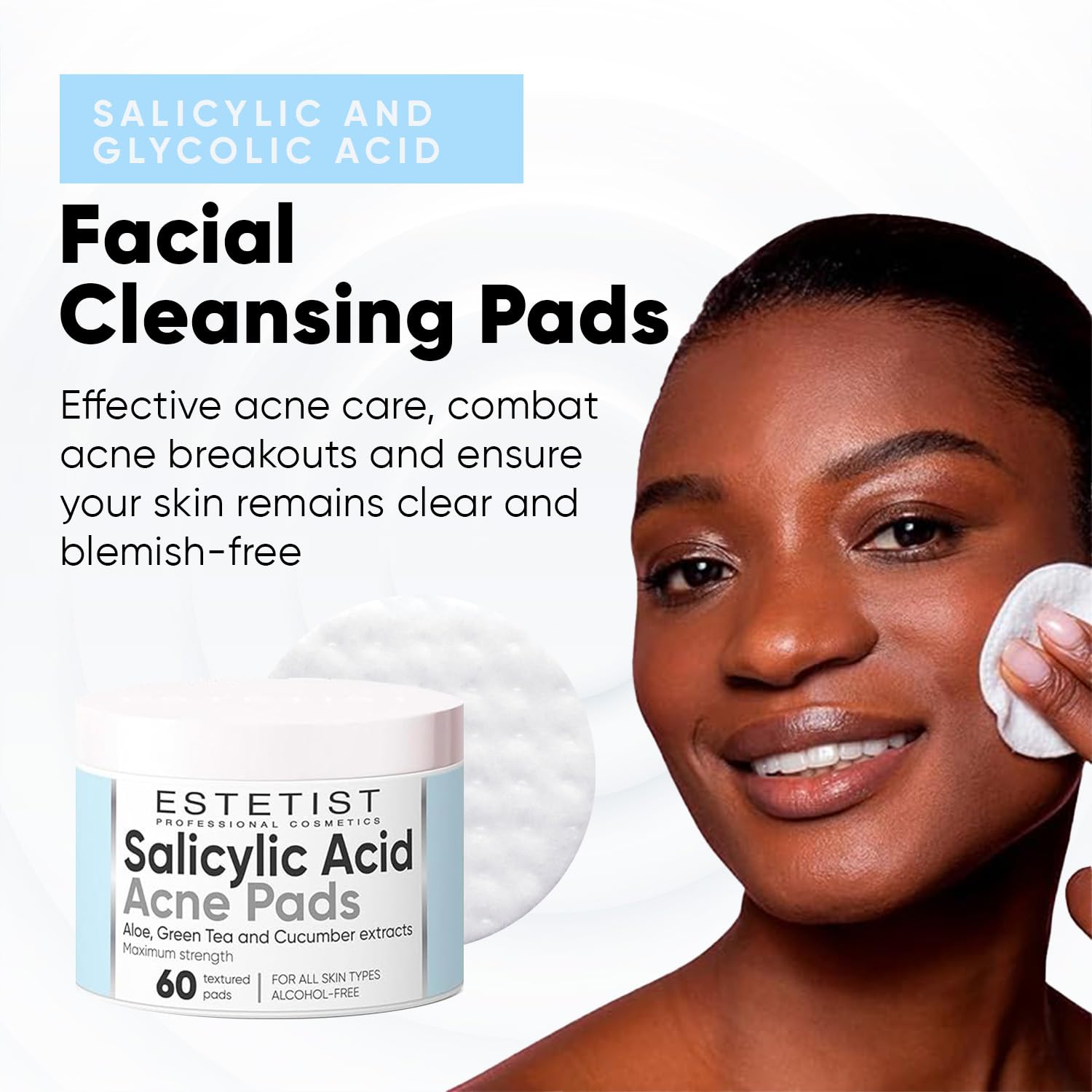 ESTETIST Salicylic & Glycolic Acid Exfoliating Face Pads - Hydrating Acne Treatment with Natural Extracts | Gentle Cleansing Pads for Men & Women | 60 Count | Perfect for Daily Skincare Routine & Travel