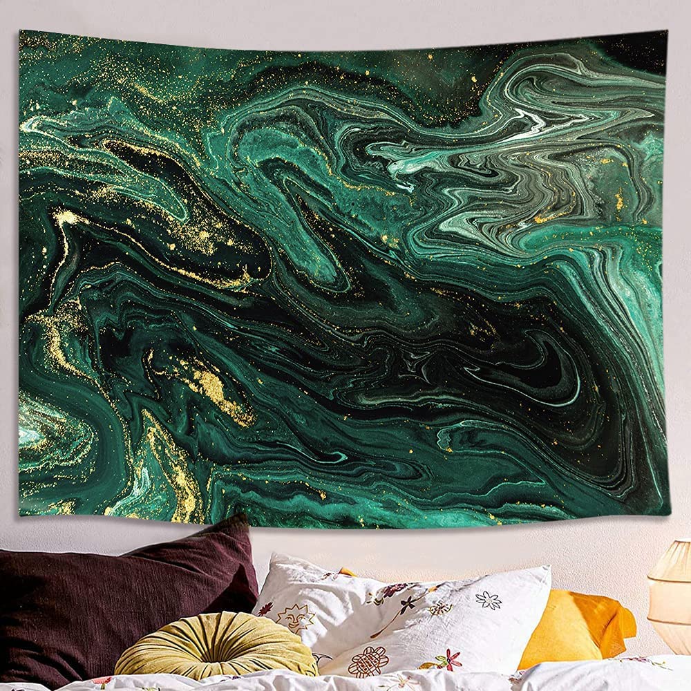 Green Ocean Marble Tapestry Wall Hanging - 60x40 Inch Textured Wall Art with Gold Accents for Bedroom, Living Room & Dorm Decor | Boho Chic Home Aesthetic & Meditation Space Enhancement
