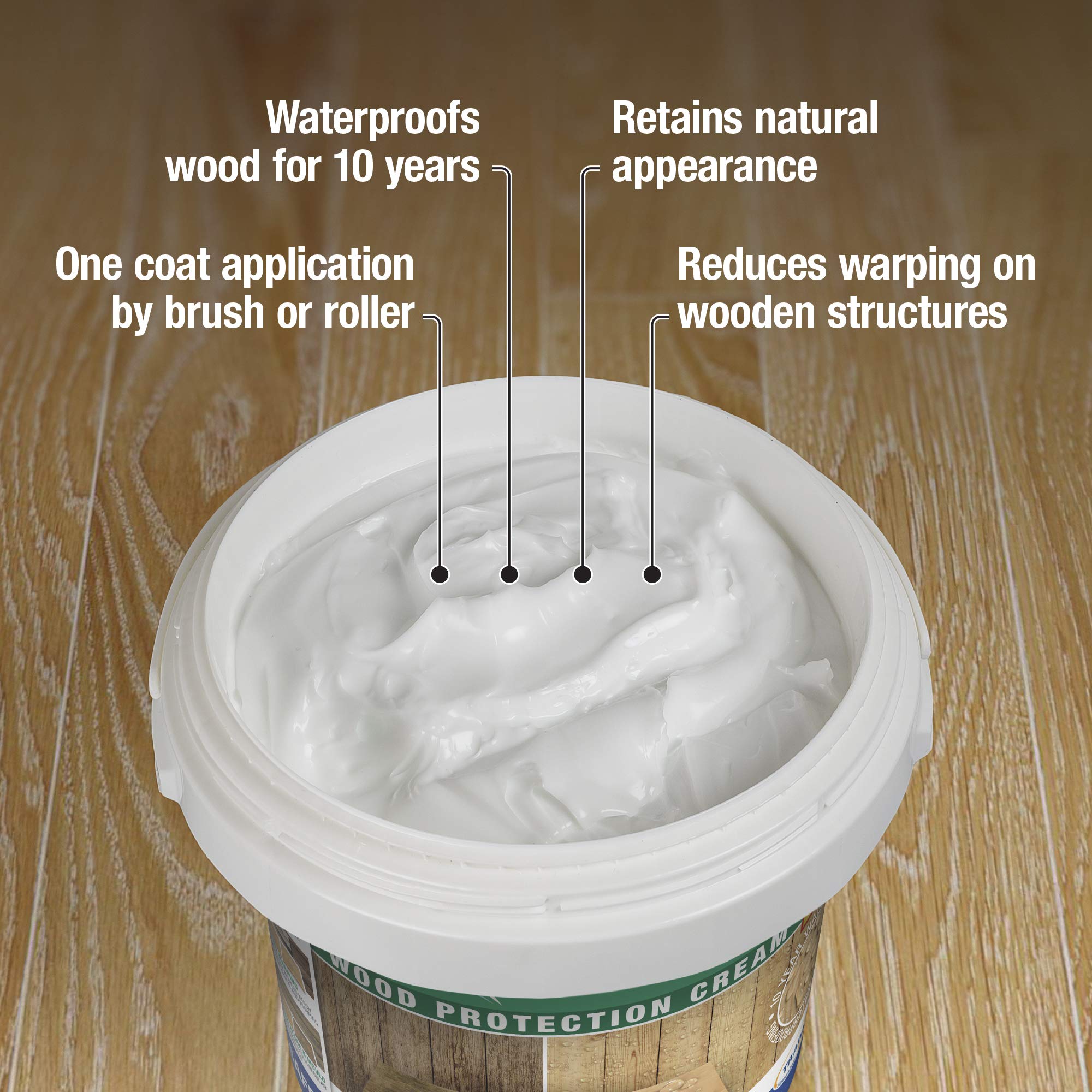 Wood Waterproofing Cream - 10-Year Outdoor Clear Sealer for Decks, Fences, Sheds & Furniture | 1.5 Gallon Waterproof Treatment & Sealant | Ideal for Outdoor Wood Protection in All Weather Conditions