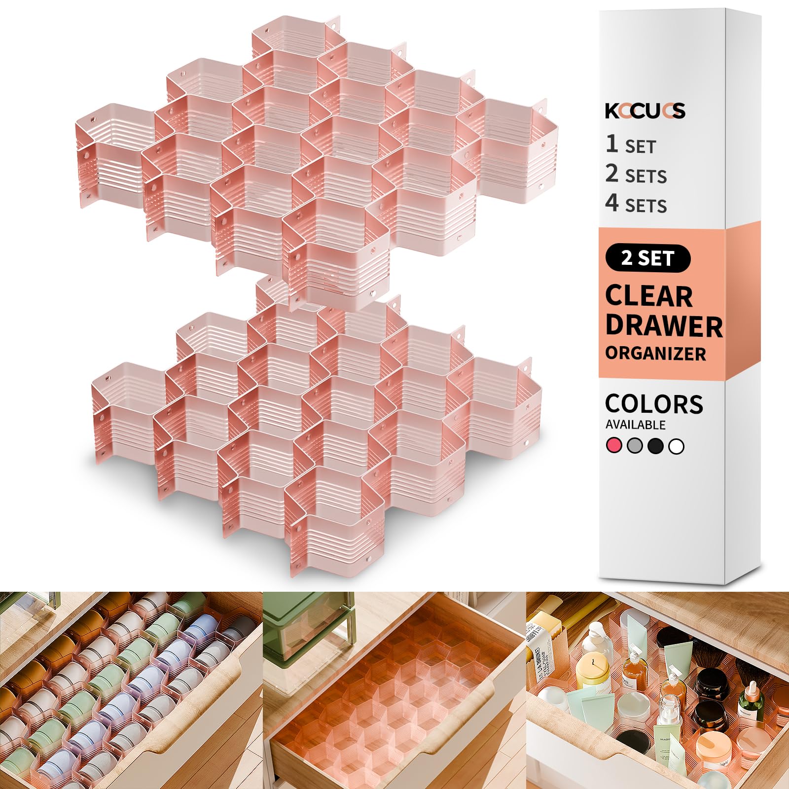 Adjustable Honeycomb Drawer Organizer Divider - Underwear, Belt, Scarf & Socks Storage Solution (Pink, 2-Pack) | Perfect for Closet, Dresser & Travel Organization