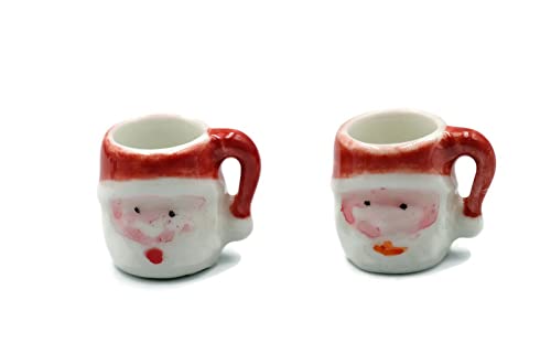 Christmas Santa Coffee Mugs Set of 2 - Miniature Ceramic Mugs for Dollhouse Kitchen Decor - Perfect for Holiday Gifts & Collectibles
