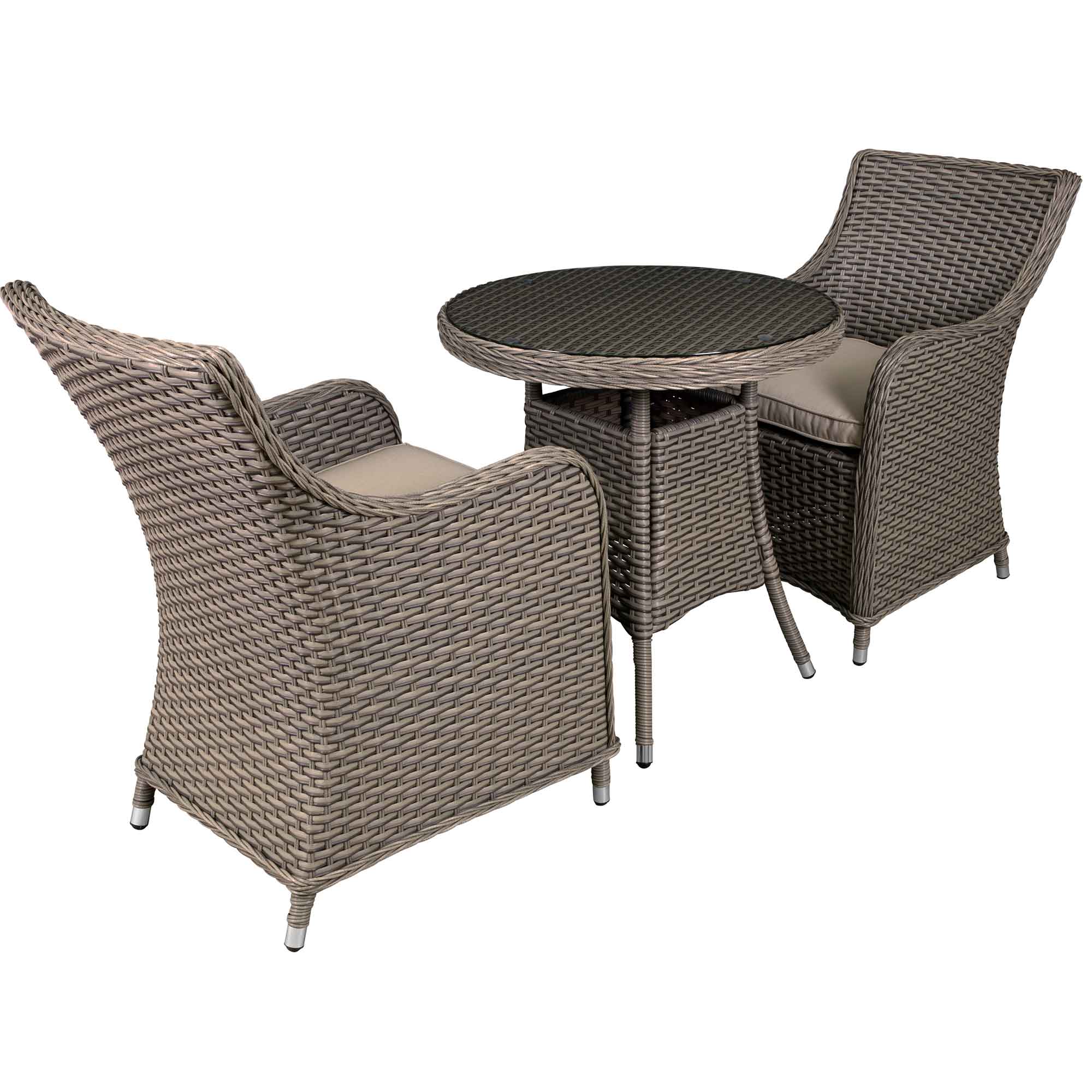 Chester 3-Piece Rattan Wicker Outdoor Dining Set with Tempered Glass Table Top - Brown DG86 | Patio, Garden & Backyard Furniture for Dining Al Fresco
