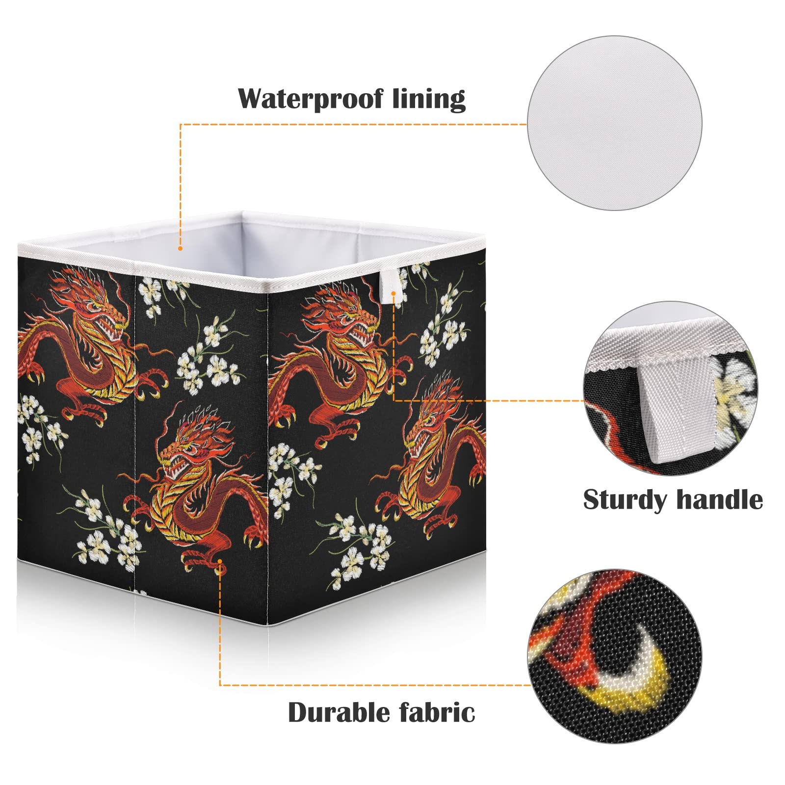 Large Collapsible Dragon Floral Storage Basket - Rectangular Storage Bin & Toy Organizer for Home, Laundry Room | Perfect for Kids' Toys, Blankets & Clothes Organization
