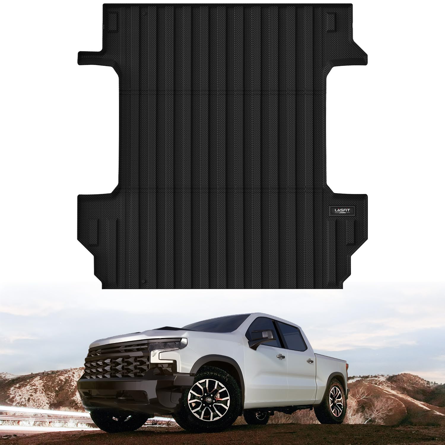 LASFIT TPE Truck Bed Mat for Chevrolet Silverado & GMC Sierra 1500 (2019-2025) | 5.8FT Bed Liner | All-Weather Protection | Non-Slip Durable Black Bed Mat | Perfect for Hauling, Camping & Outdoor Adventures