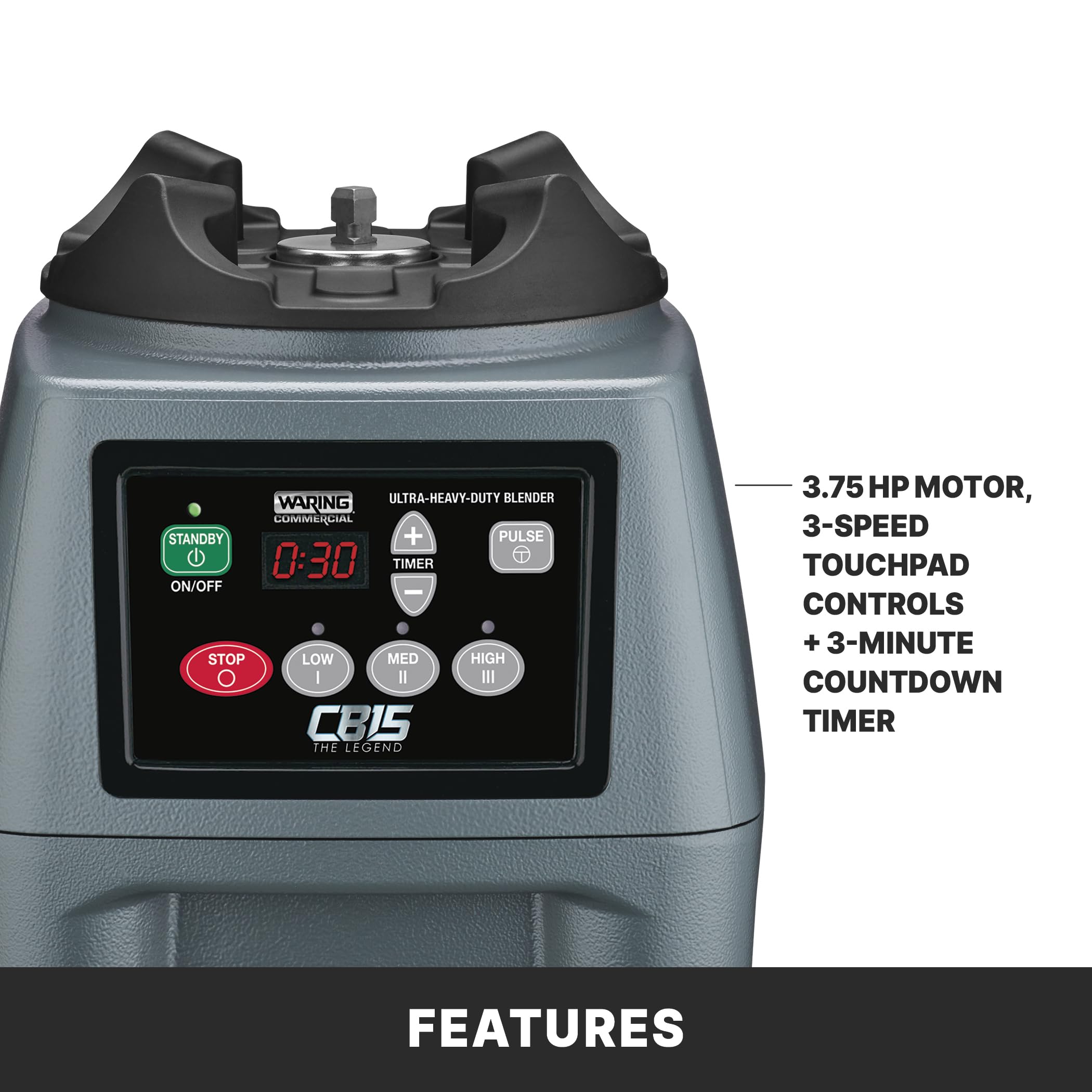 Waring CB15T Commercial Blender with Timer - 4L Stainless Steel Container, 120V, 15 Amps, 26