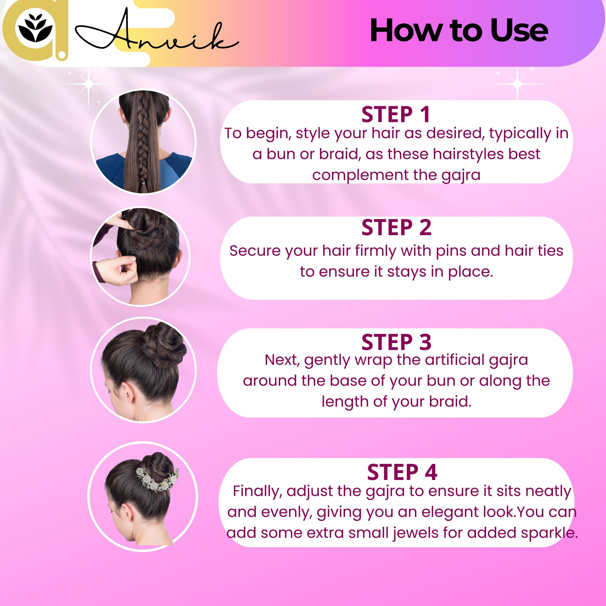 ANVIK White Artificial Rose Flower Hair Bun Gajra - Elegant Bridal Wedding Hair Accessories for Women | Perfect for Bridal Parties, Indian Weddings & Special Occasions