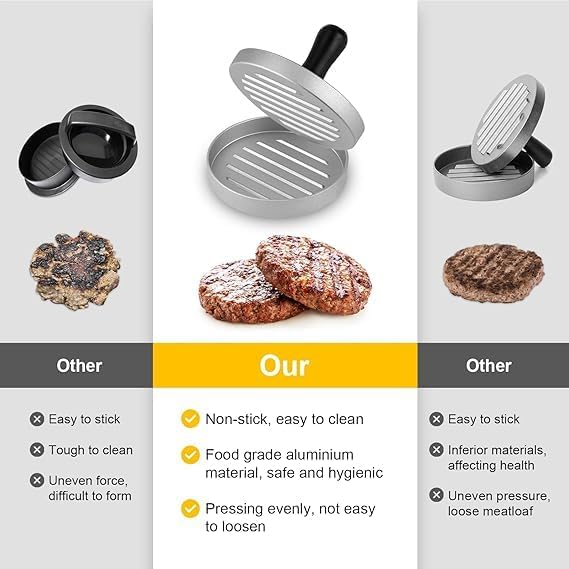 JIARKA Aluminum Alloy Non-Stick Burger Press - Hamburger Patty Maker for Beef, Cheese & Veggie Burgers | Perfect for BBQ, Backyard Grilling & Home Kitchen Use
