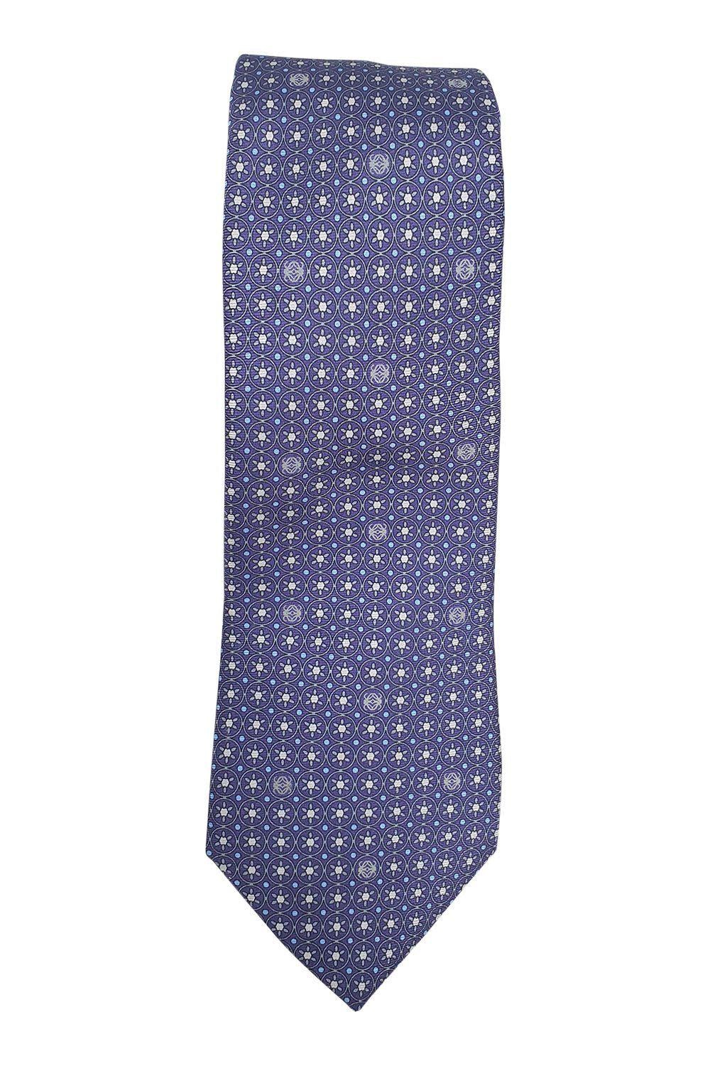 LOEWE 100% Silk Purple Tie with Geometric Circle Pattern - 60