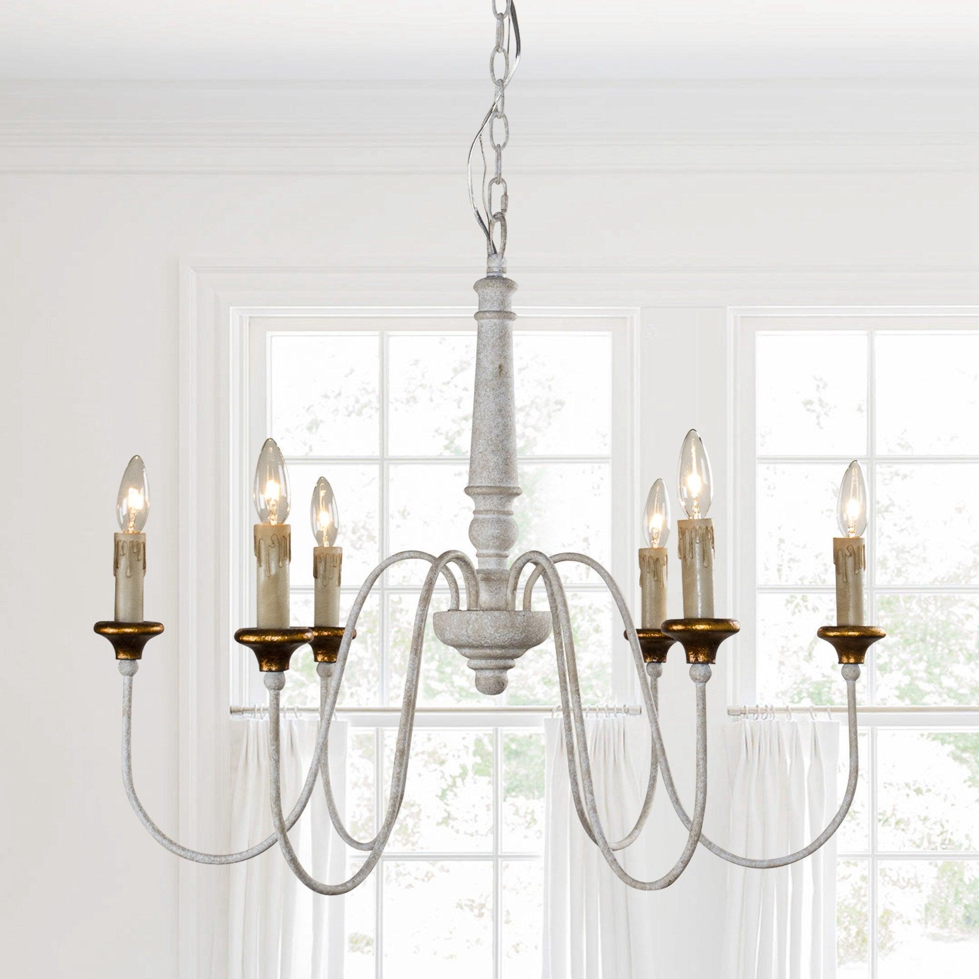 6-Light French Country Candle Style Chandelier in Distressed Finish - Rustic Farmhouse Lighting for Dining Room, Bedroom, or Entryway