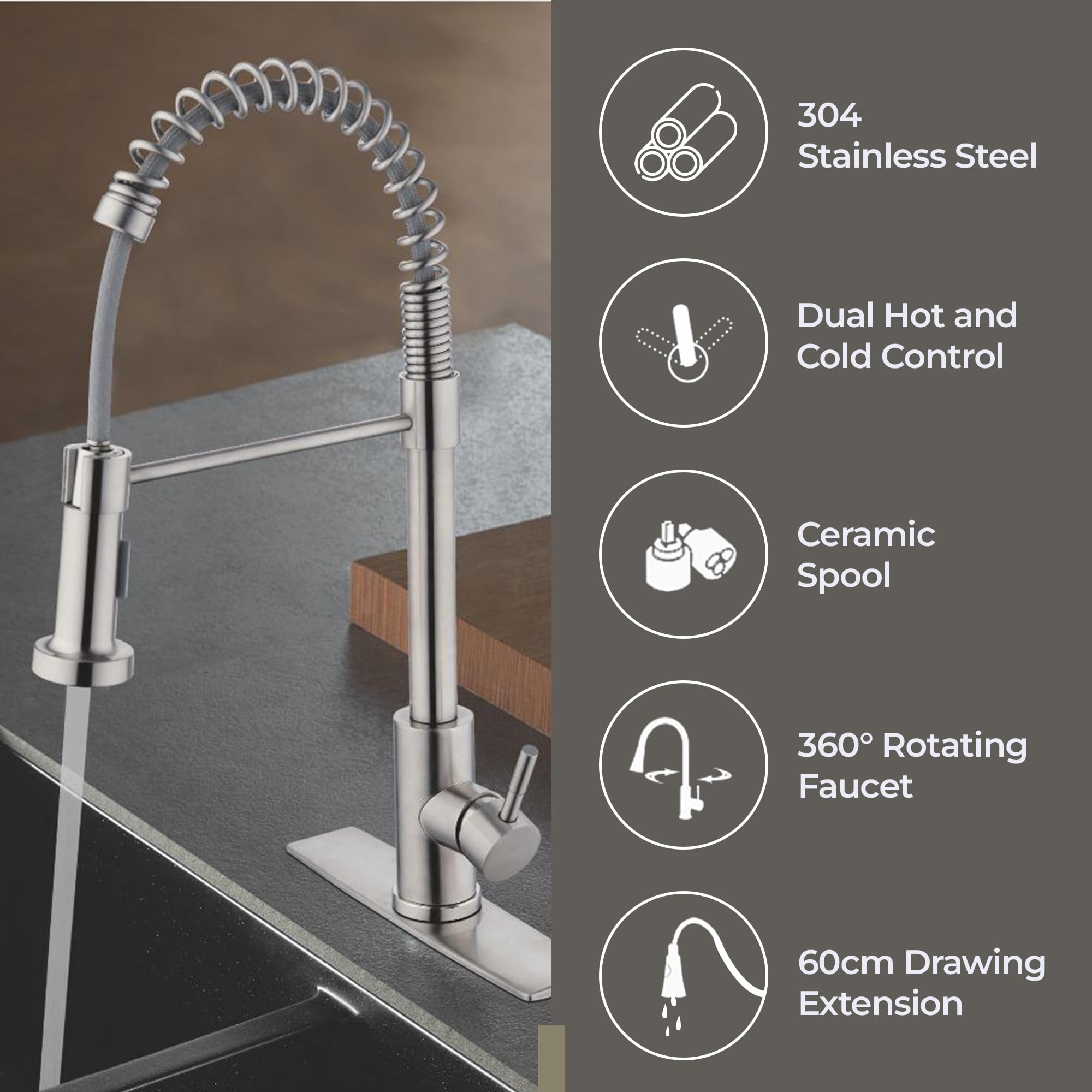 SOFTINOX High Arc Single Handle Pull Down Sprayer Kitchen Faucet - RV Stainless Steel Modern Design with Flexible Hose - Black Finish for Stylish Kitchen Upgrades