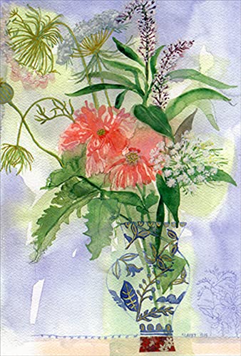 Pictura Watercolor Flower Arrangement - Blue Floral Vase Encouragement Card | Handmade Art Print for Home Decor, Office Gift & Wall Art Inspiration