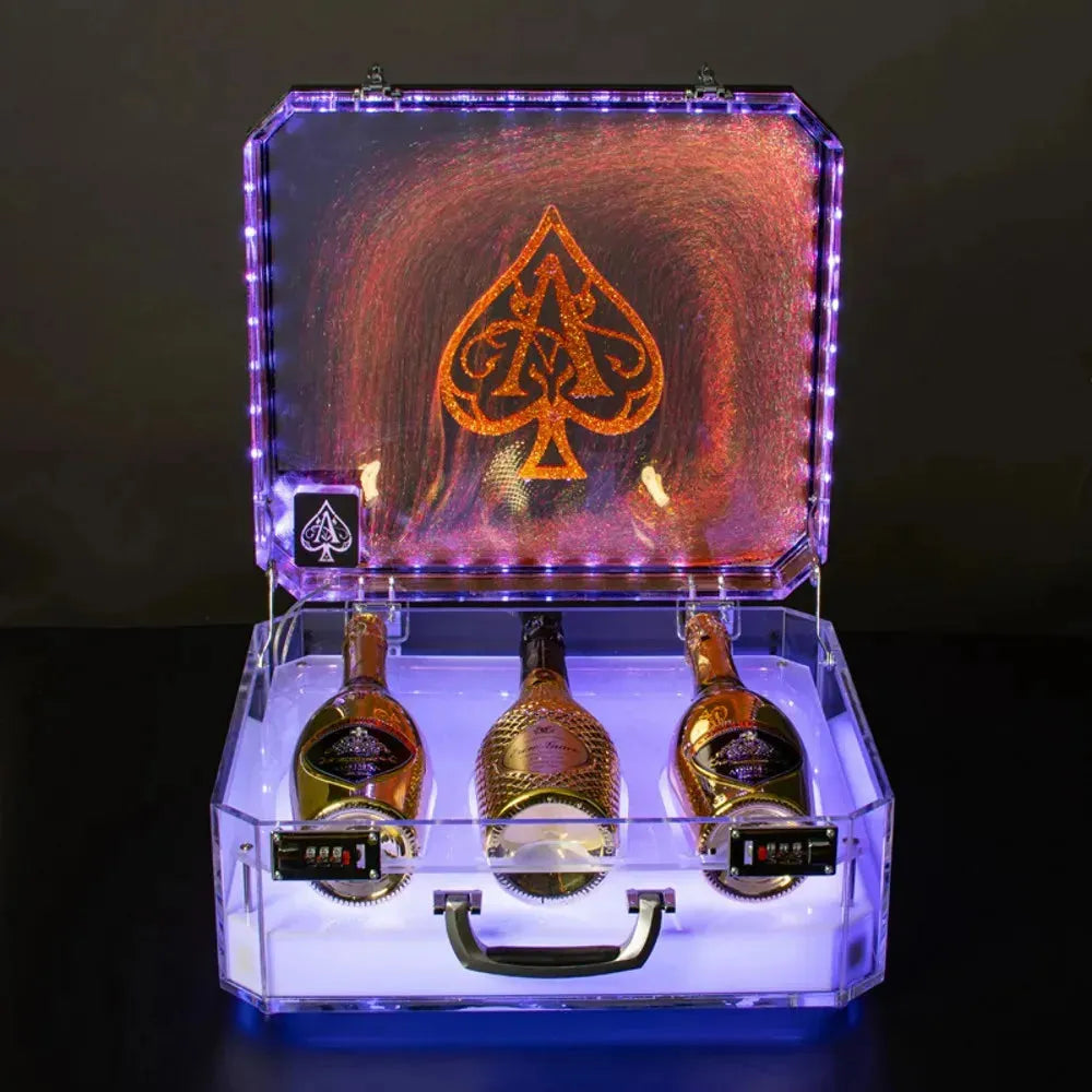 Rechargeable LED Ace of Spade Champagne Display Case - 3 Bottle Capacity with Ice Rock Design for VIP Nightclub, Party, Lounge & Bar Events - Perfect for Champagne Storage & Themed Celebrations