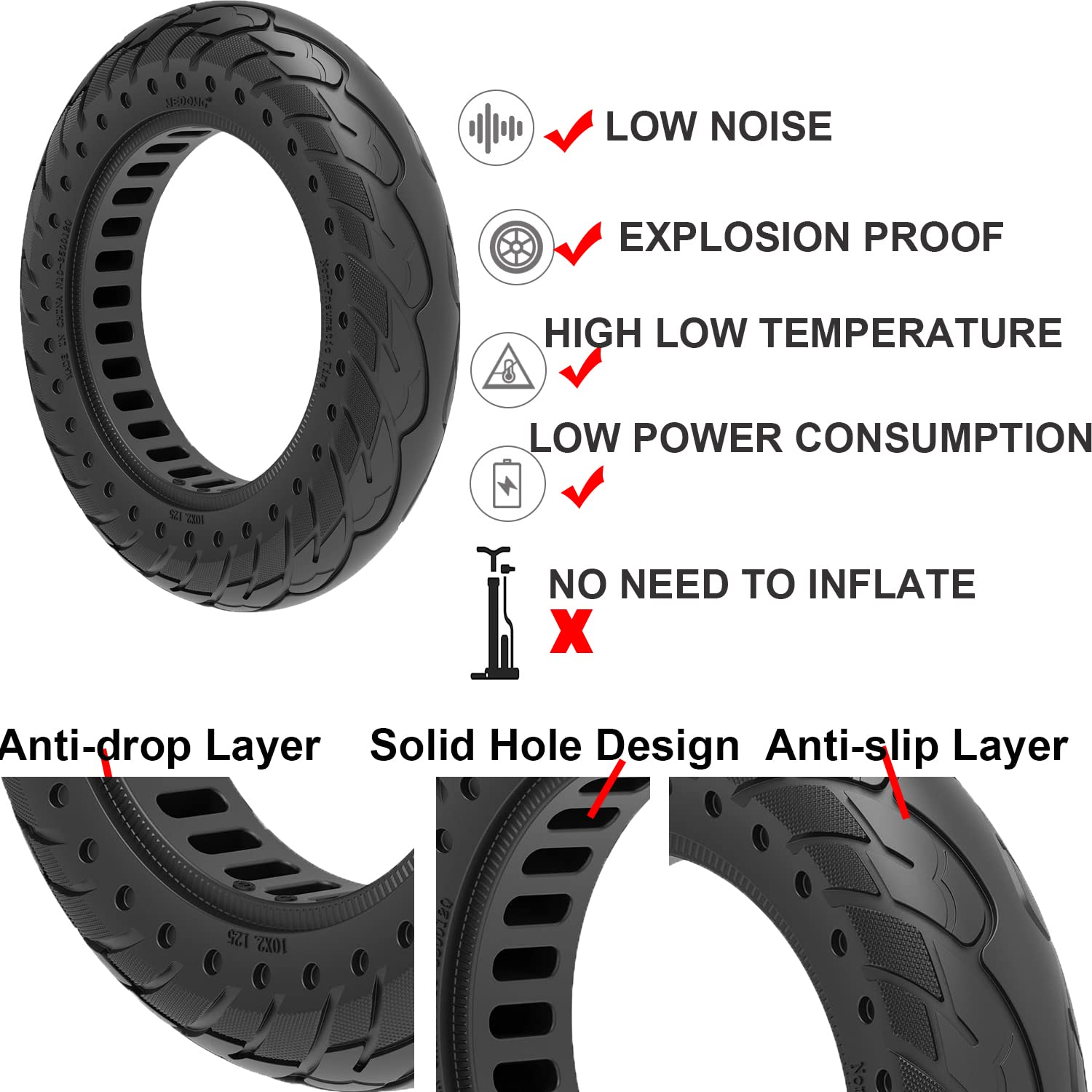 1 Pcs 10x2.125 Solid Honeycomb Tires for Electric Scooter - Front/Rear Wheel Replacement - Non-Pneumatic Shock Absorber Tire (Blue) - Perfect for Commuting, Urban Travel & Last-Mile Delivery