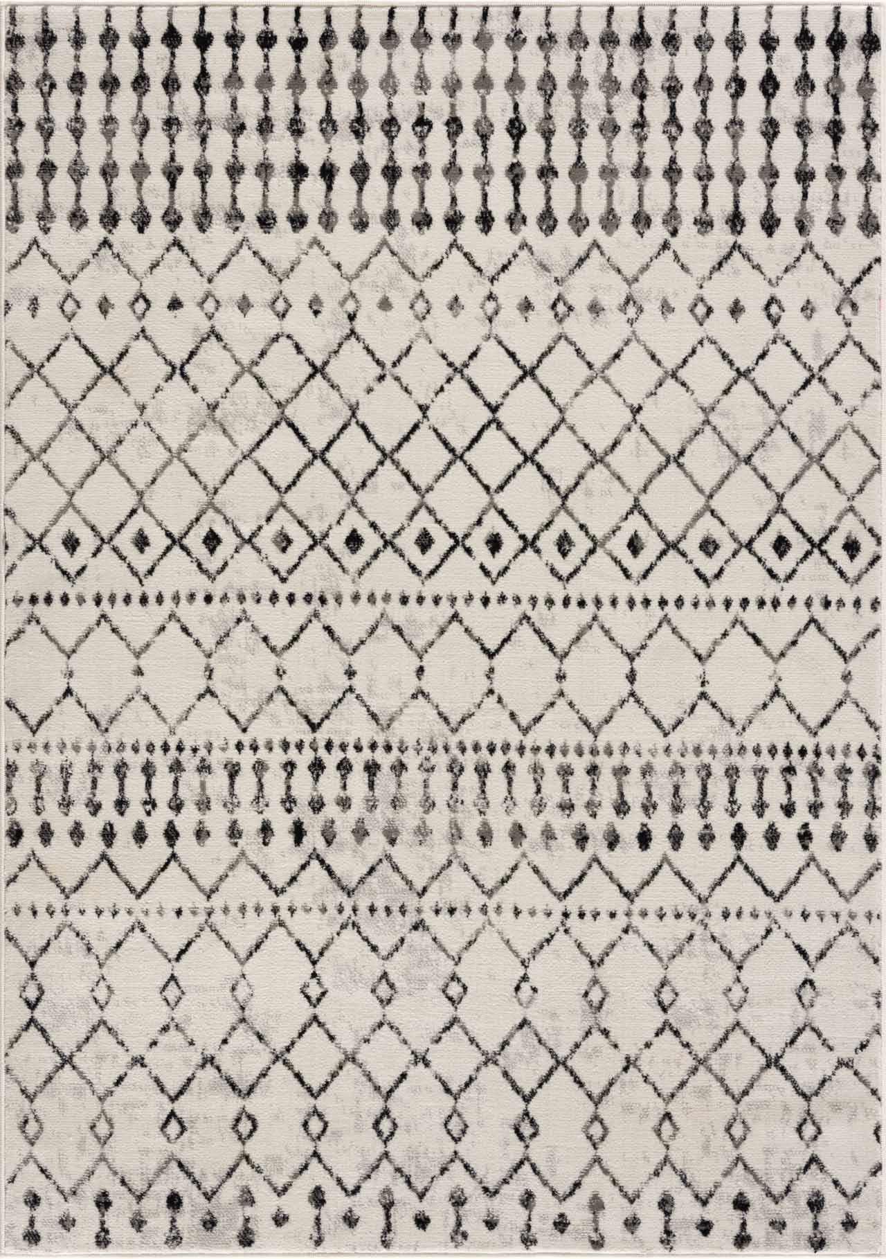 Hauteloom Cowplain Farmhouse Moroccan Geometric Area Rug - Boho Aztec Tribal Carpet for Living Room, Bedroom, Dining Room - Cream, Black, Beige, Gray - 7'10