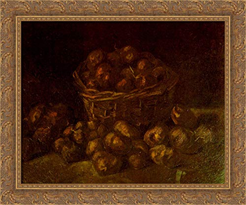 Vincent van Gogh Gold Ornate Wood Framed Canvas Art - Basket of Potatoes 24x20 - Perfect for Living Room, Bedroom & Office Wall Decor