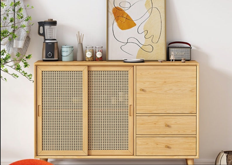 HAILEY Rattan Buffet Cabinet with Sliding Doors - Coastal Style Sideboard for Island Living - Solid Wood Construction (2 Colors & 2 Sizes Available) - Perfect for Dining Room Storage, Kitchen Organization & Beach House Decor