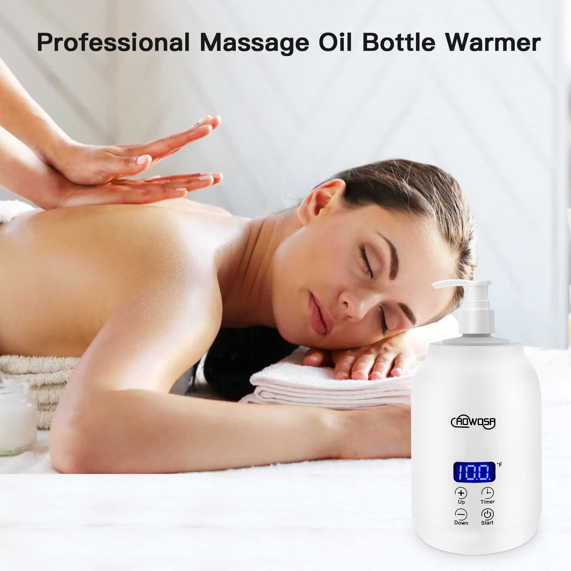Professional Electric Massage Oil Warmer Bottle - Digital Lotion Heater for SPA, Salon & Home Use with 2 Dispenser Bottles | Perfect for Relaxation, Aromatherapy & Pain Relief (White)