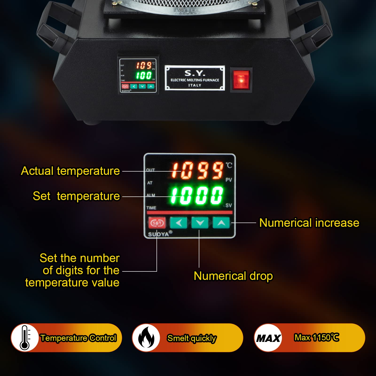 GARVEE 3+1KG 2100℉ 1400W Digital Electric Gold Melting Furnace Kit - Fast Smelting for Scrap Metal, Gold, Silver, Copper & Aluminum - Perfect for Jewelry Making, Metal Casting & DIY Projects