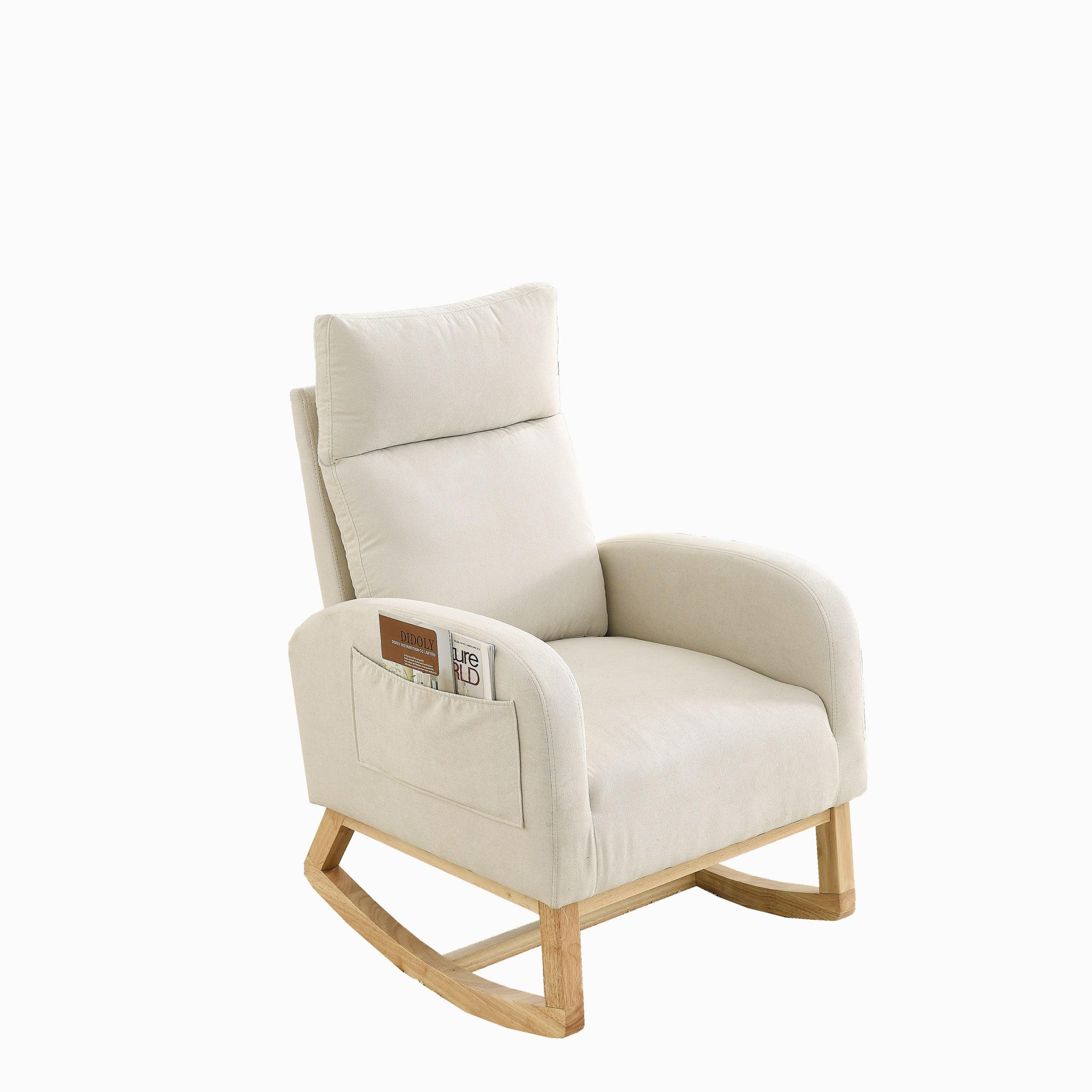 27.6W Modern Accent High Backrest Rocking Chair with Side Pockets - Comfortable Lounge Armchair for Living Room, Bedroom & Nursery - Perfect for Relaxing, Reading & Nursing